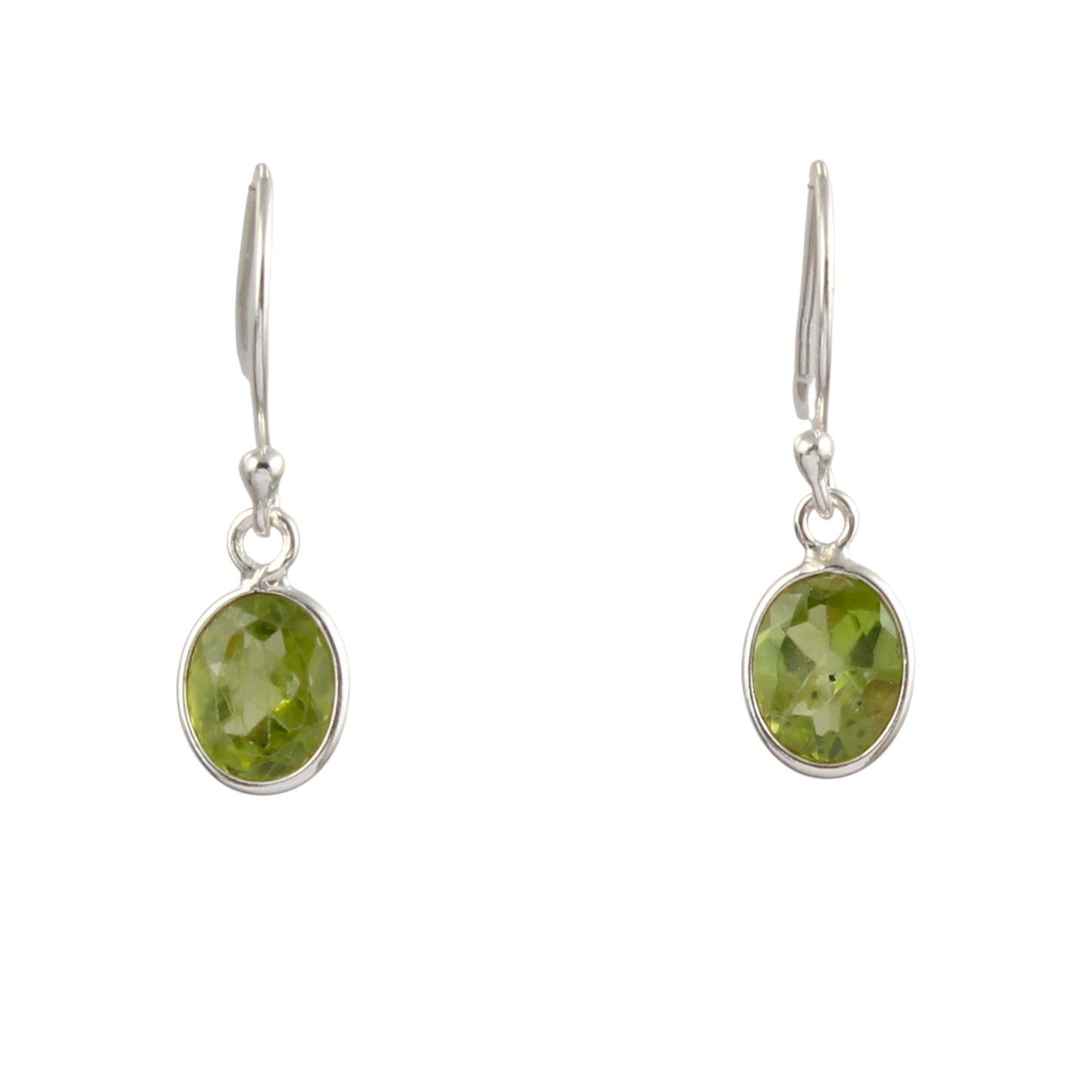 Faceted Oval Peridot Earrings 925 Sterling Silver Handmade Bezel Set August Birthstone Earrings
