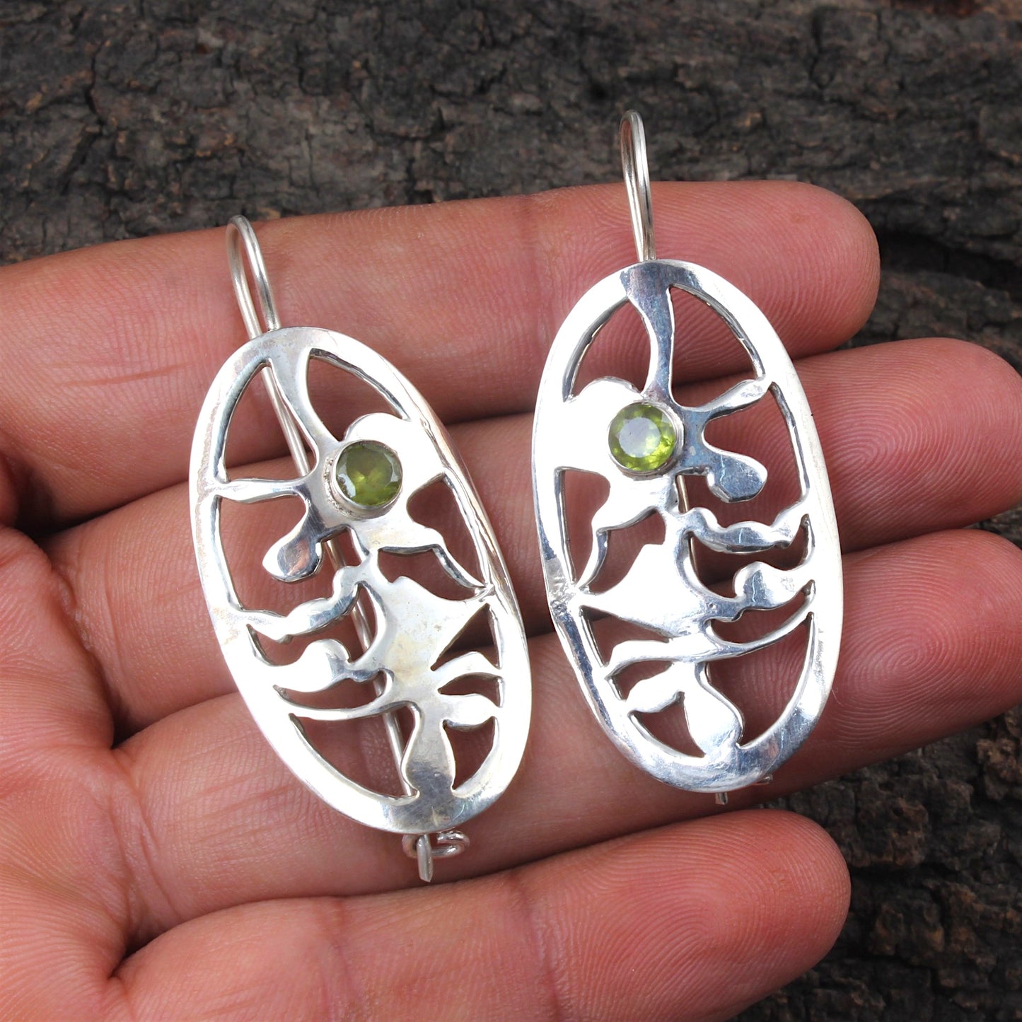Peridot Earrings 925 Sterling Silver Handmade Natural Cut Gemstone Dangle Earrings