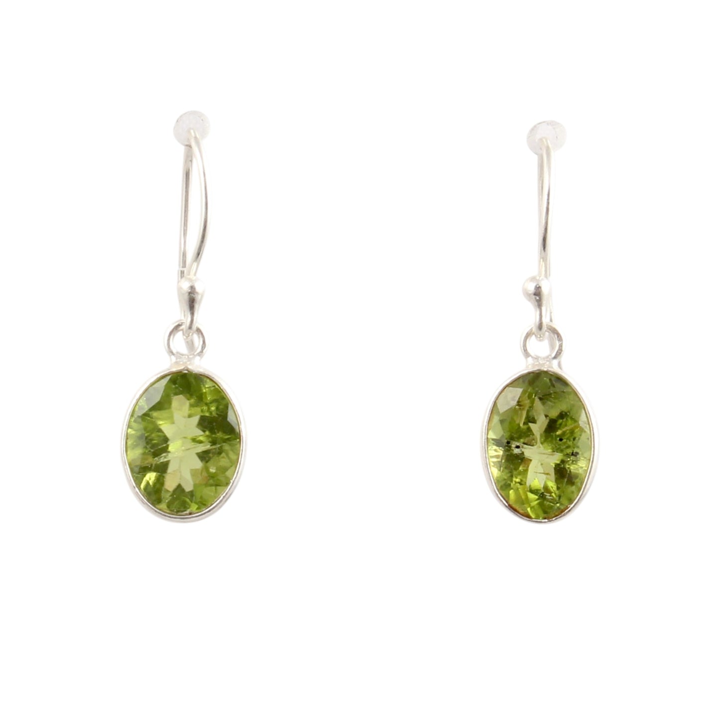 Oval Peridot Earrings 925 Sterling Silver Handmade Bezel Set August Birthstone Earrings