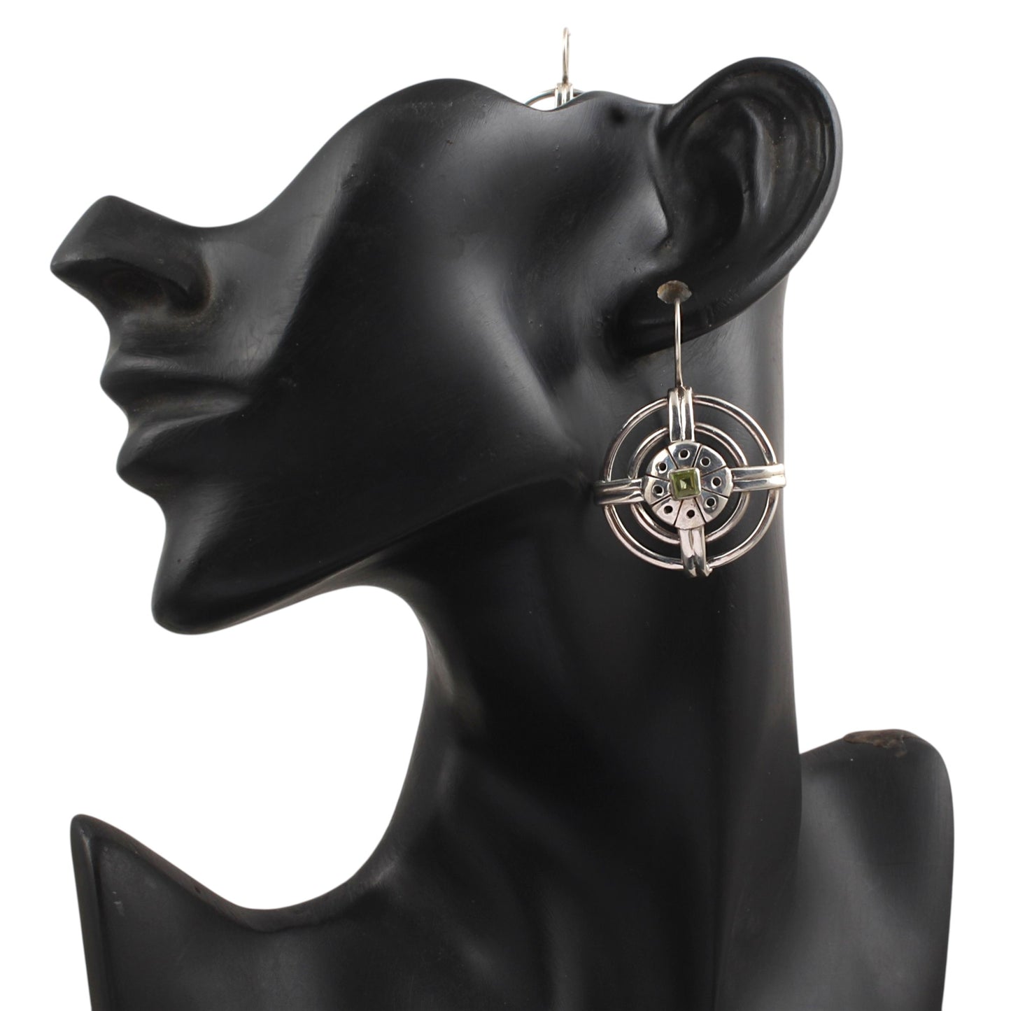 Round Designer Peridot Earrings Handmade 925 Sterling Silver Unique Artisan Vintage Dangle Earrings