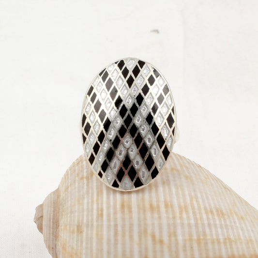 925 Solid Sterling Silver Enamel Ring Birthday Gift For Her Wedding Gift Handmade Ring Size 9.5 USA