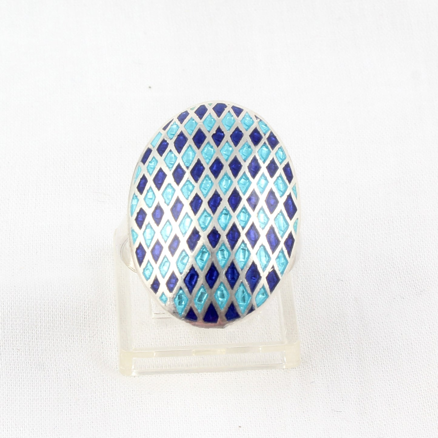 Designer Oval Enamel Ring Handmade 925 Solid Sterling Silver Enameled Ring Size 10 USA