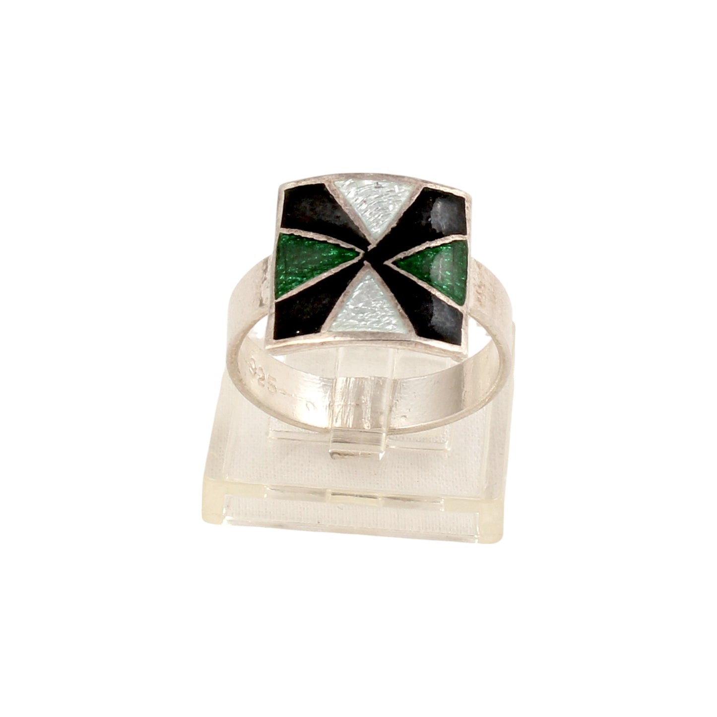 Designer Square Shape Enamel Rings Handmade 925 Solid Sterling Silver Enamel Ring Size 7.5 USA
