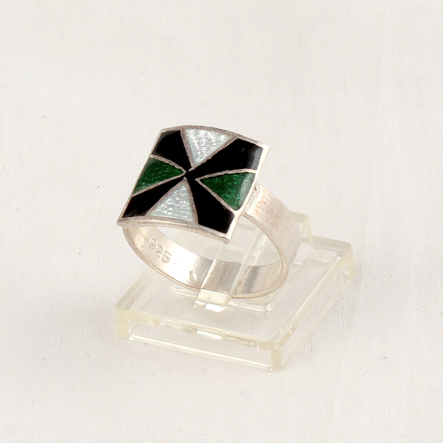Designer Square Shape Enamel Rings Handmade 925 Solid Sterling Silver Enamel Ring Size 7.5 USA