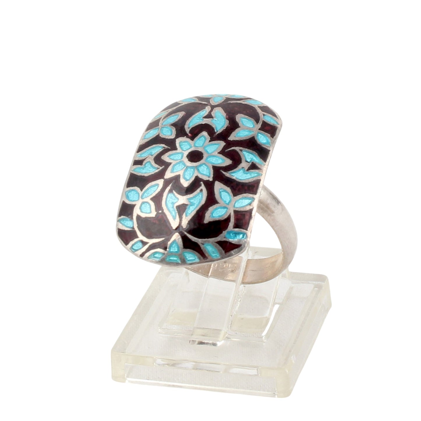 Floral Leaf Enamel Band Ring Handmade 925 Solid Sterling Silver Designer Ring Size 7 USA