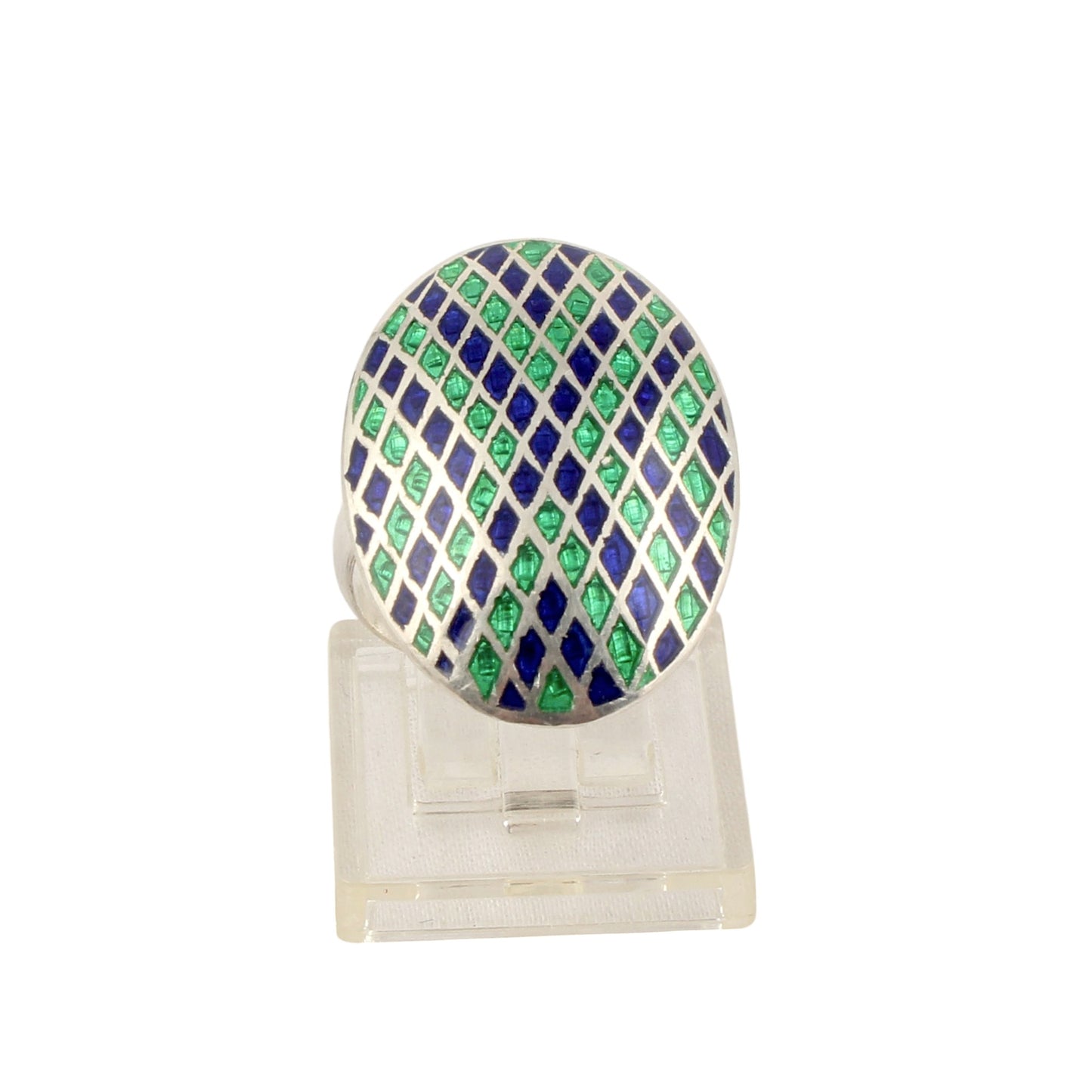 Designer Oval Enamel Ring Handmade 925 Solid Sterling Silver Enameled Ring Size 7.5 USA