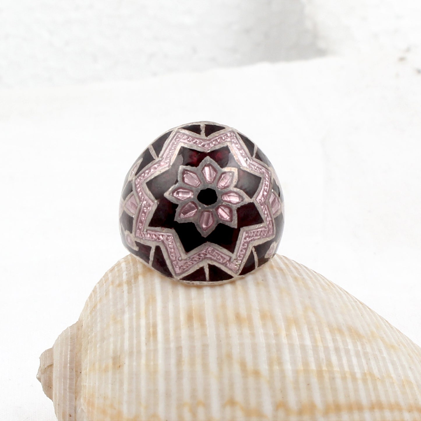Floral Enamel Ring Handmade 925 Solid Sterling Silver Designer Ring Size 7.5 USA