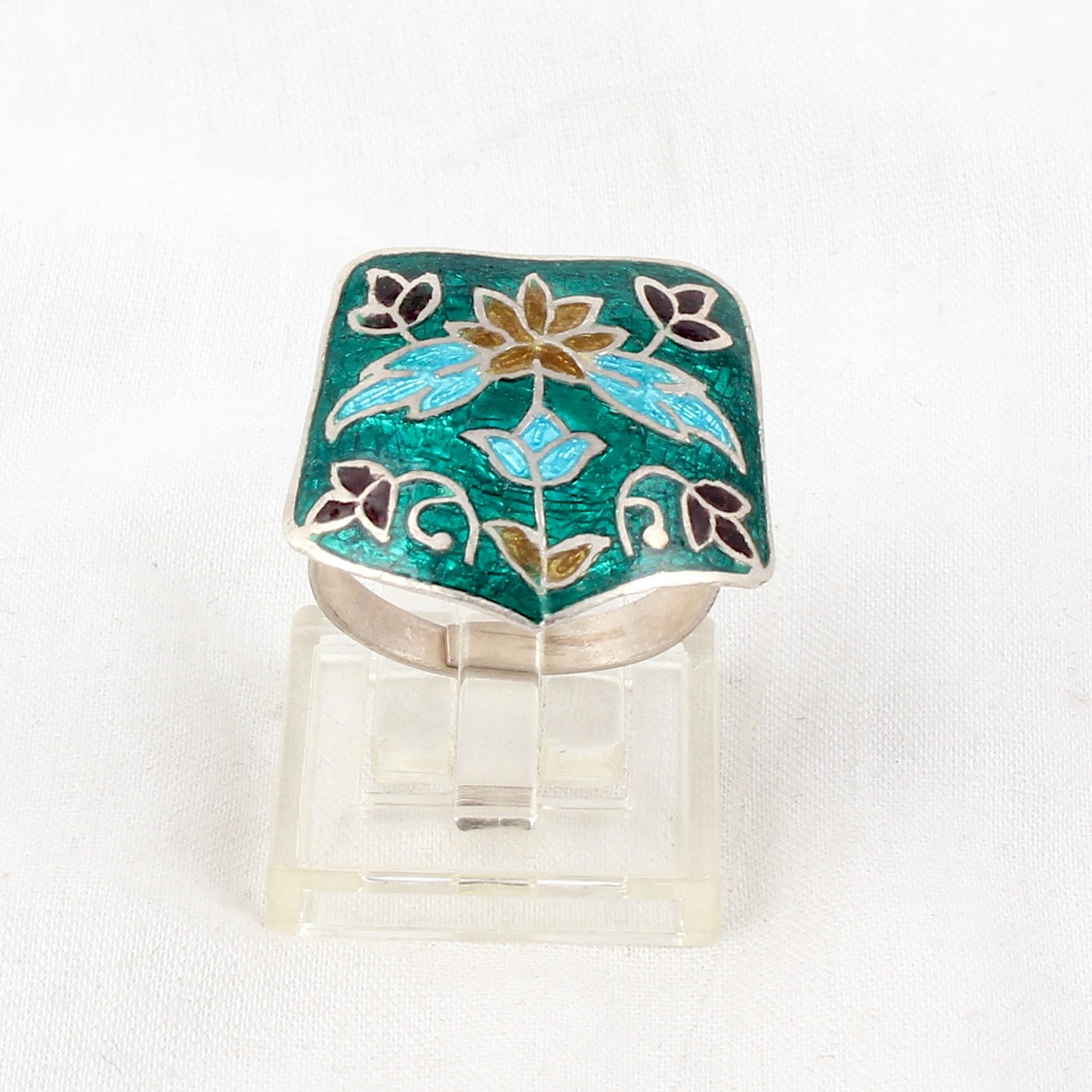 Nature Love Enamel Ring Handmade Adjustable 925 Solid Sterling Silver Designer Adjustable Ring