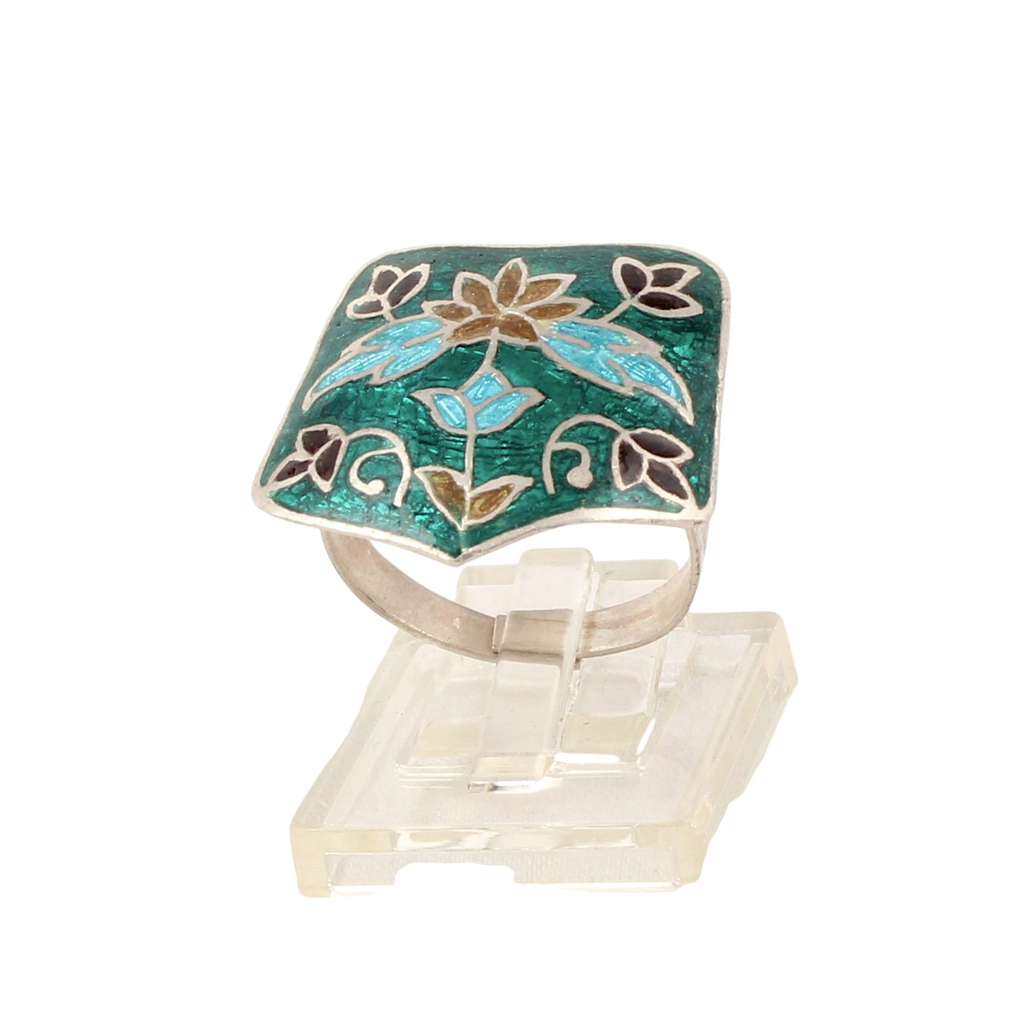 Nature Love Enamel Ring Handmade Adjustable 925 Solid Sterling Silver Designer Adjustable Ring