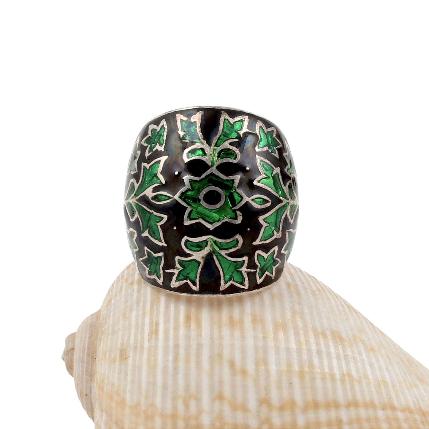 Floral Enamel Ring Handmade 925 Solid Sterling Silver Designer Ring Size 8.5 USA