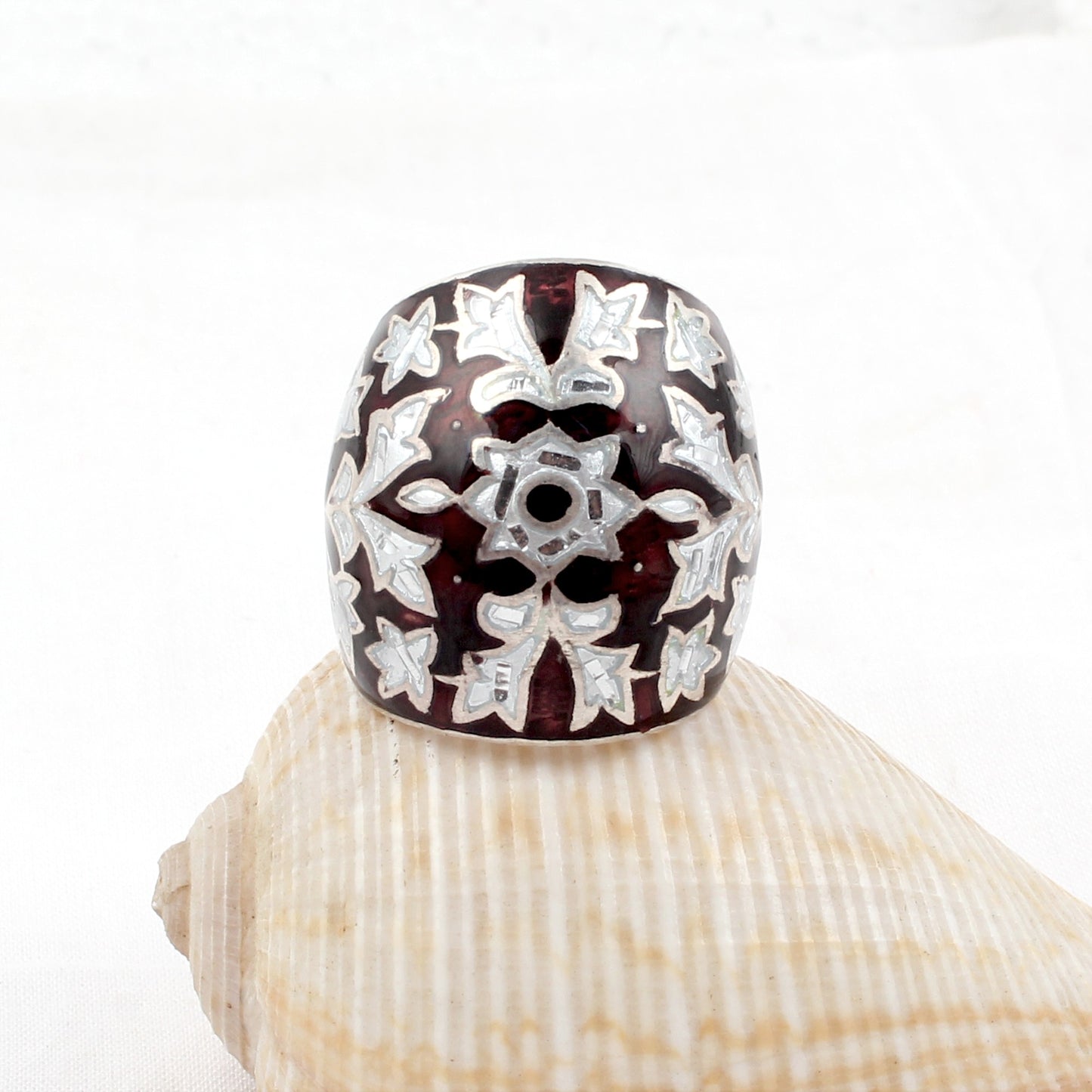 Floral Enamel Ring Handmade 925 Solid Sterling Silver Ring Size 7.5 USA