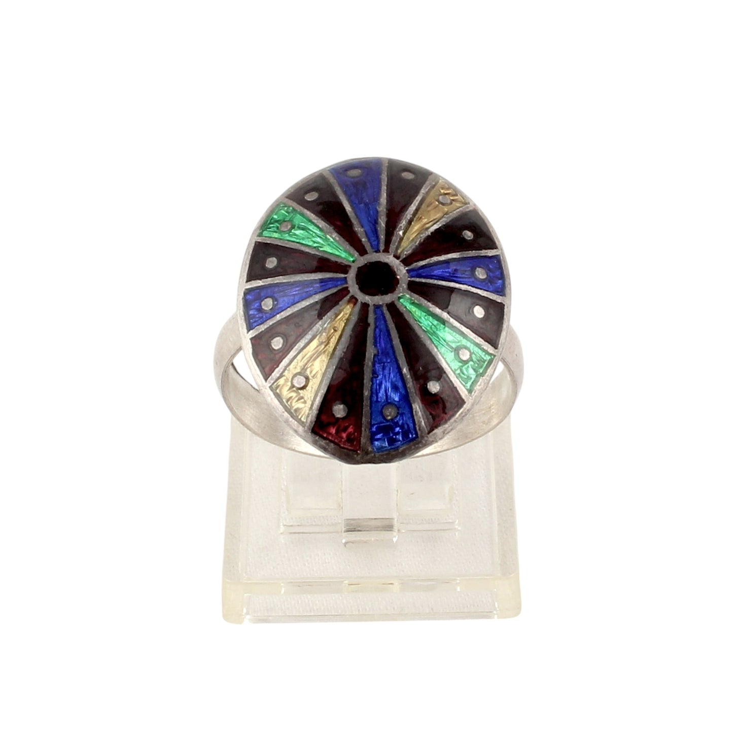 Multicolor Oval Signet Ring Handmade 925 Solid Sterling Silver Enamel Ring Size 10 USA