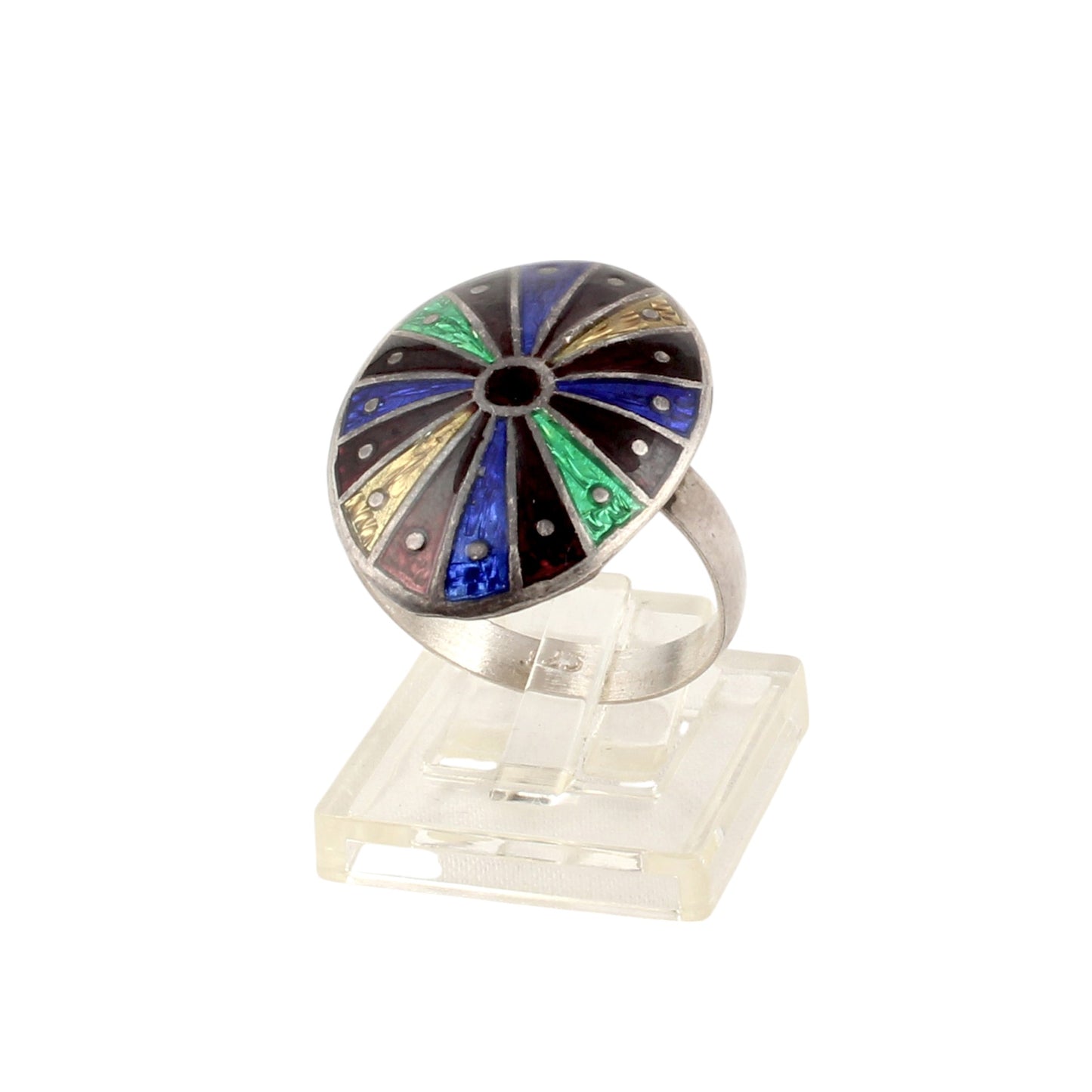 Multicolor Oval Signet Ring Handmade 925 Solid Sterling Silver Enamel Ring Size 10 USA