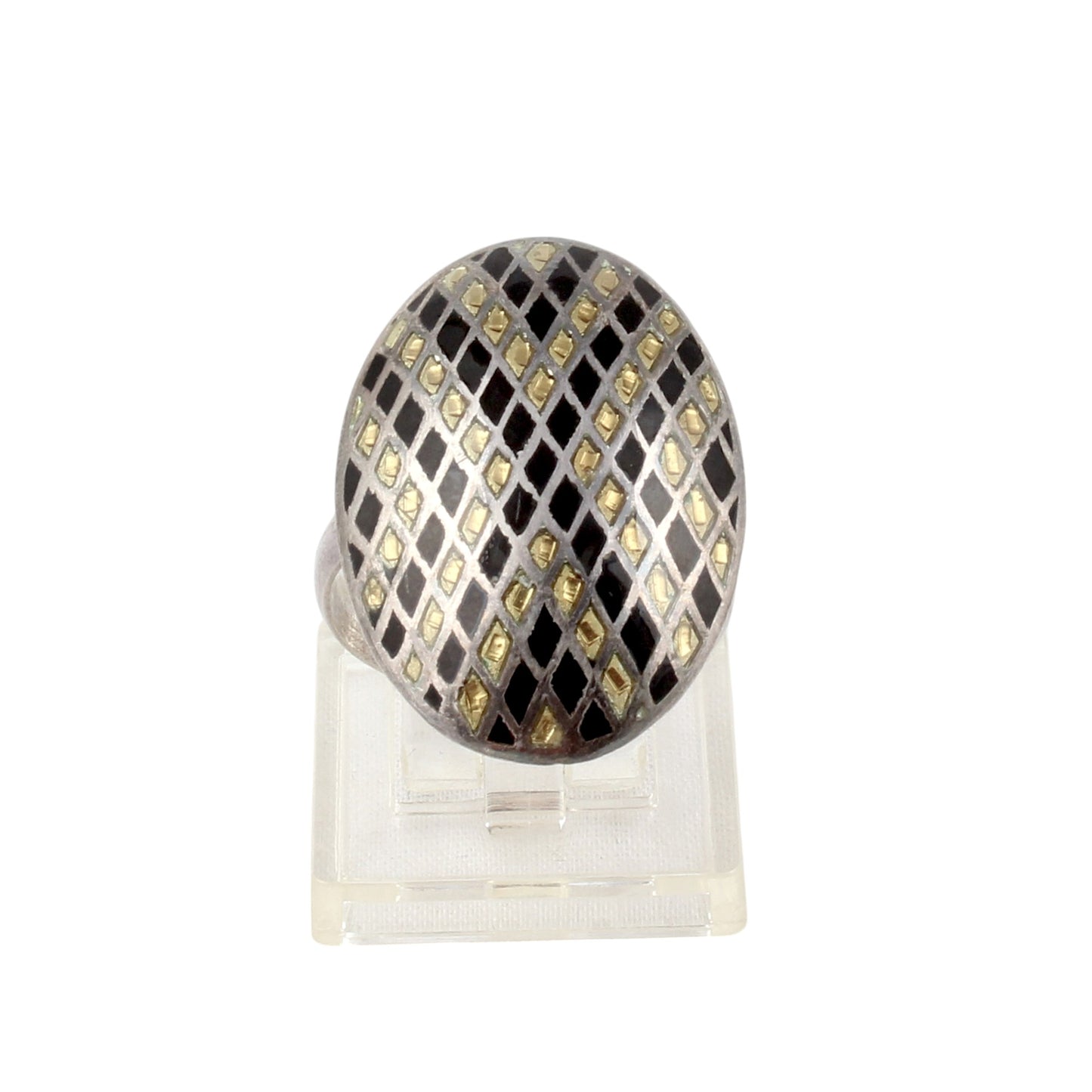 Unique Artisan Bi-Color Enamel Handcrafted Ring 925 Sterling Silver Designer Ring Size 8.5 USA