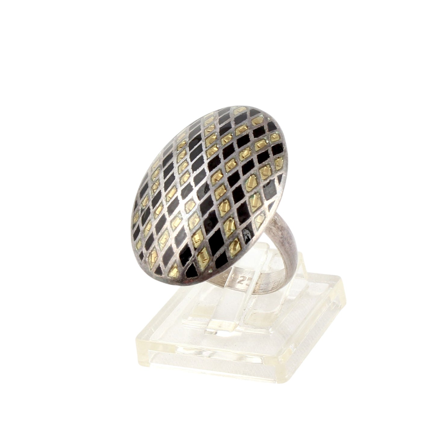 Unique Artisan Bi-Color Enamel Handcrafted Ring 925 Sterling Silver Designer Ring Size 8.5 USA