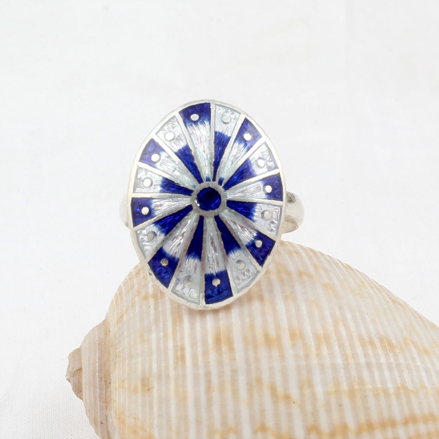925 Sterling Silver Enamel Ring Wedding Gift Handmade Oval Shape Designer Ring Size 9 USA