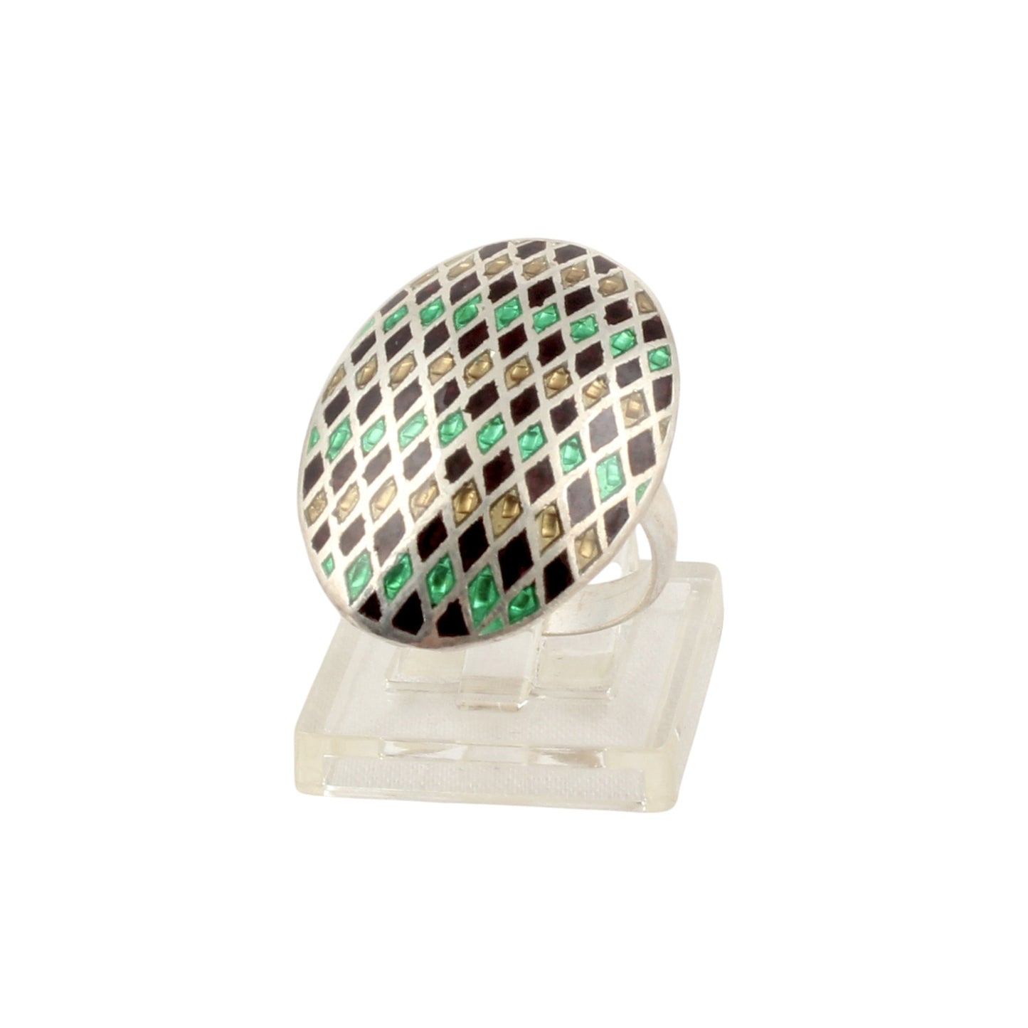 925 Sterling Silver Multicolor Enamel Ring Handmade Oval Shape Unique Artisan Ring Size 7.25 USA