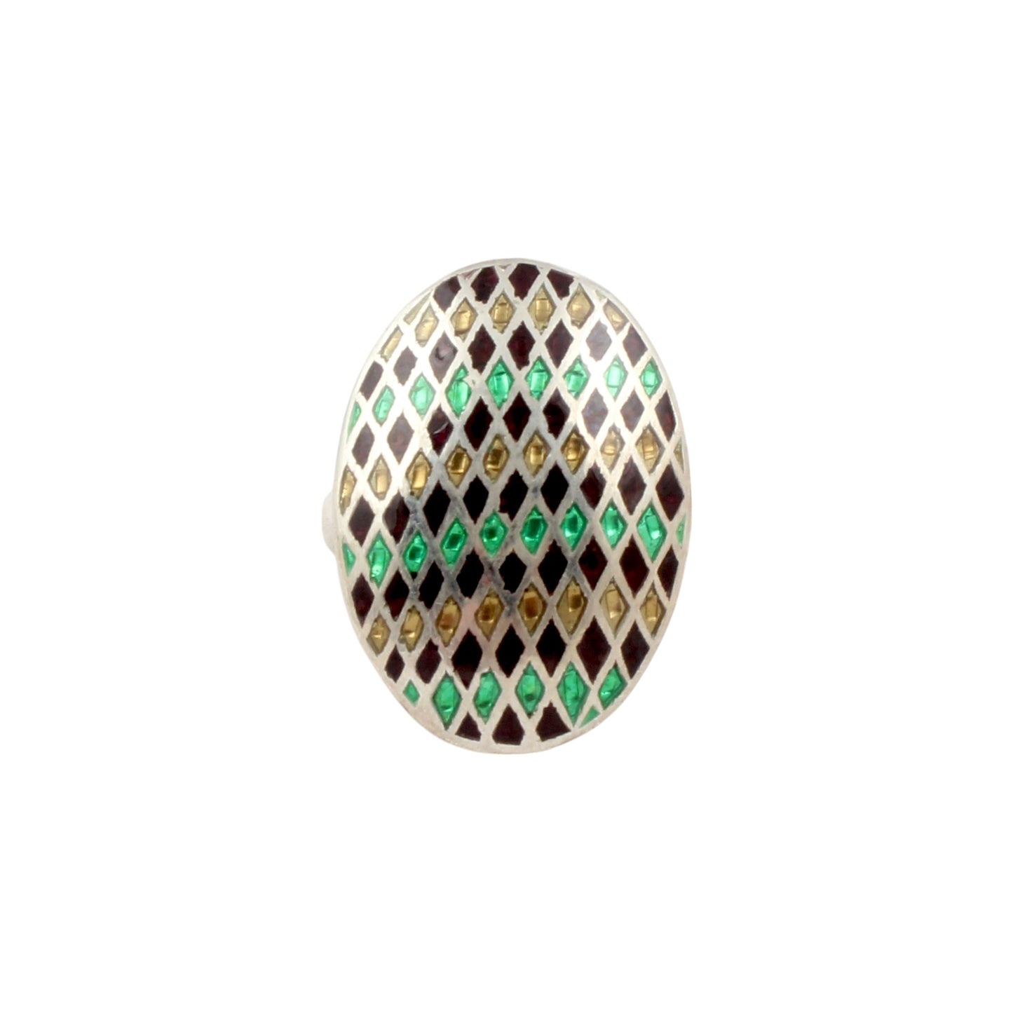 925 Sterling Silver Multicolor Enamel Ring Handmade Oval Shape Unique Artisan Ring Size 7.25 USA