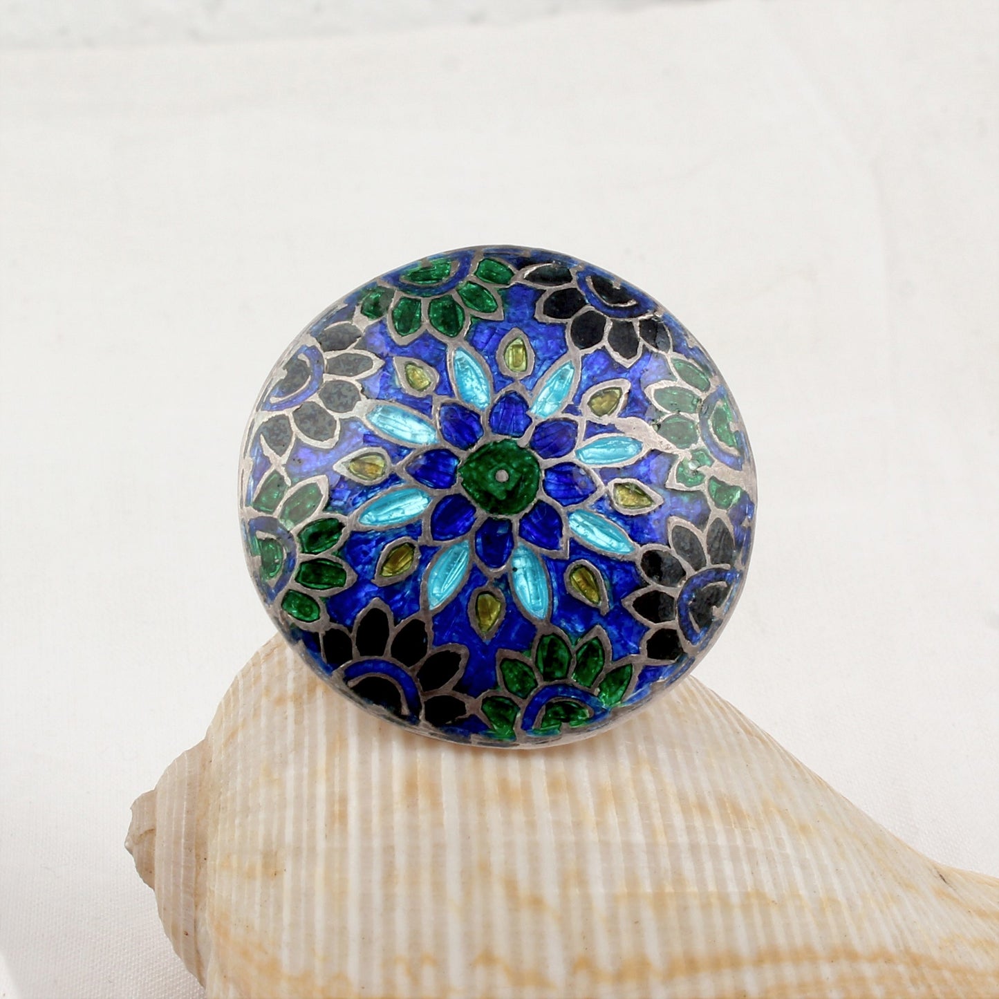 Floral Enamel Ring Handmade 925 Solid Sterling Silver Designer Ring Size 8.75 USA