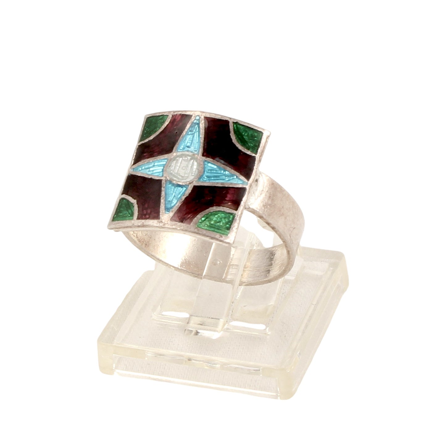 Designer Square Shape Enamel Rings Handmade 925 Solid Sterling Silver Enamel Ring Size 7 USA