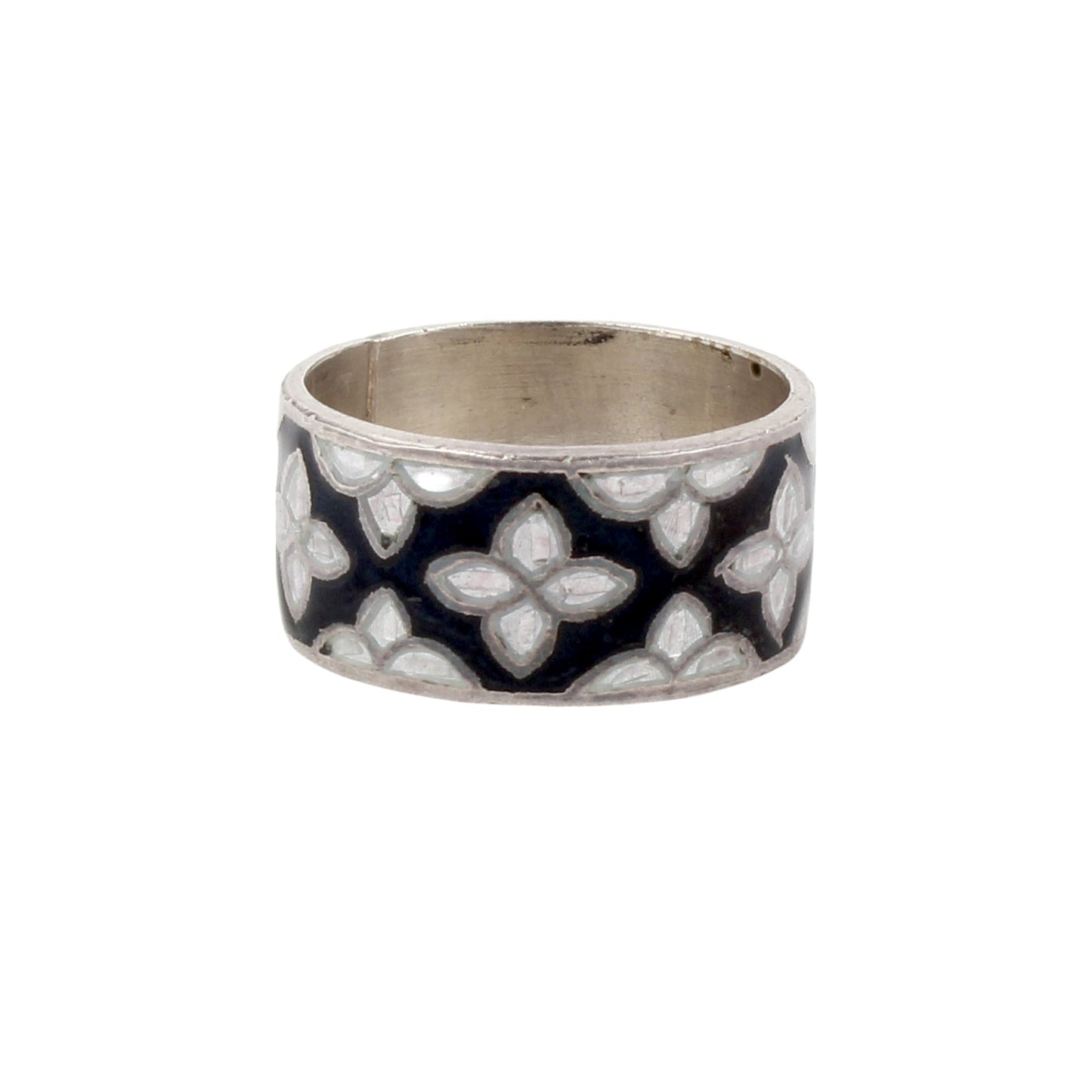 Floral Enamel Ring Handmade 925 Solid Sterling Silver Designer Band Ring Size 8.5 USA