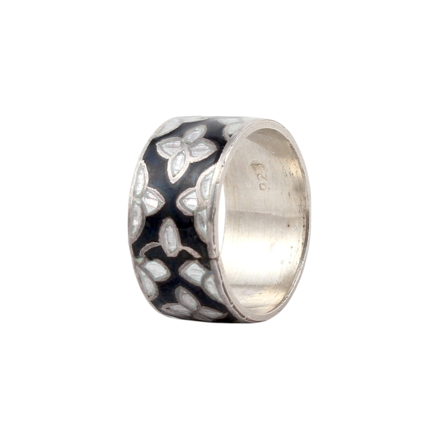 Floral Enamel Ring Handmade 925 Solid Sterling Silver Designer Band Ring Size 8.5 USA