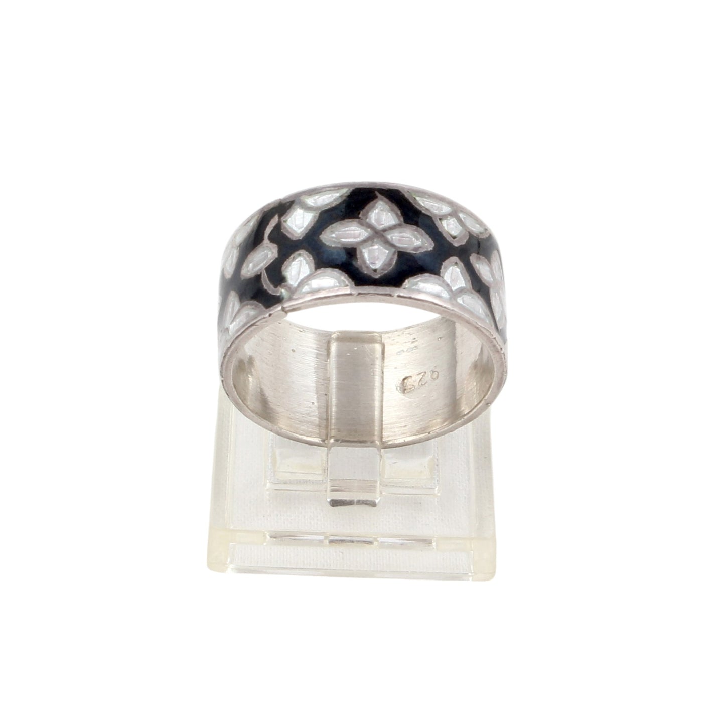 Floral Enamel Ring Handmade 925 Solid Sterling Silver Designer Band Ring Size 8.5 USA