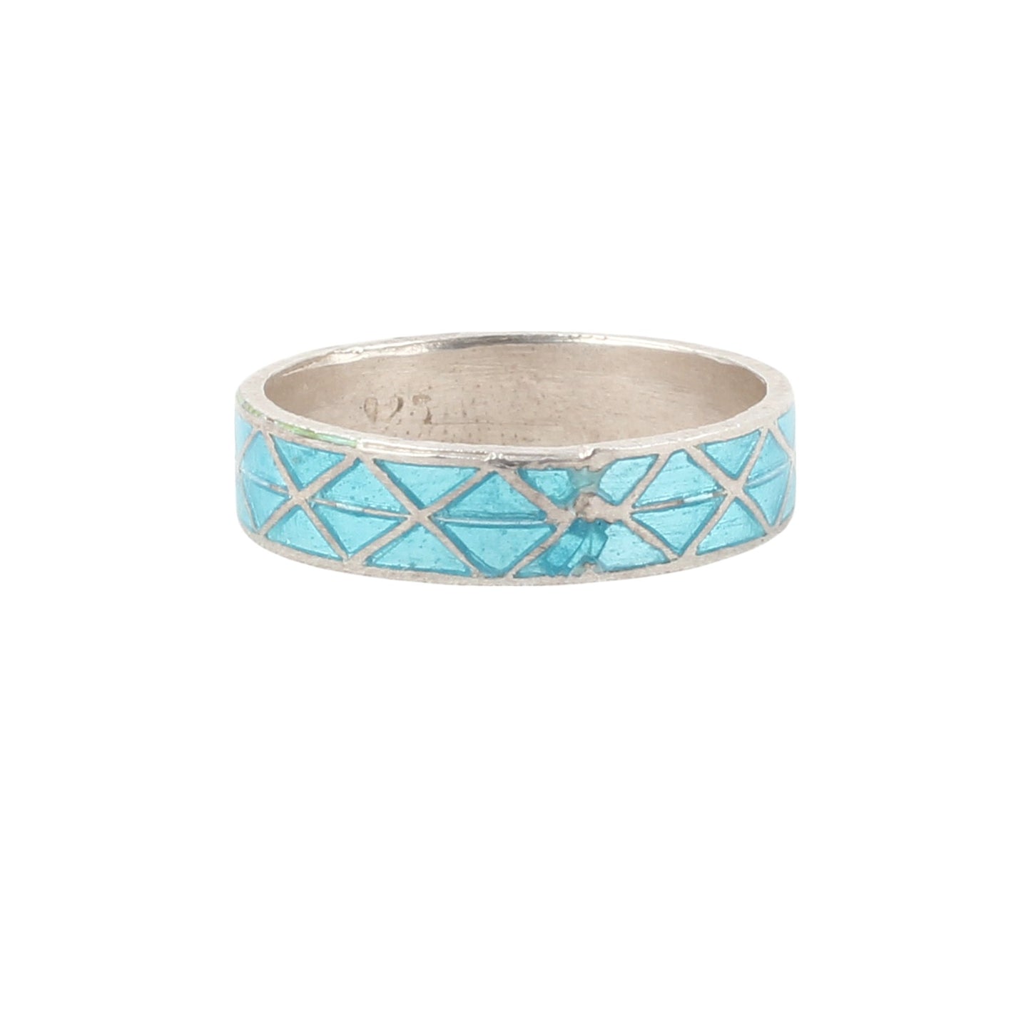 Turquoise Color Enamel Ring Handmade 925 Solid Sterling Silver Designer Band Ring Size 6.5 USA