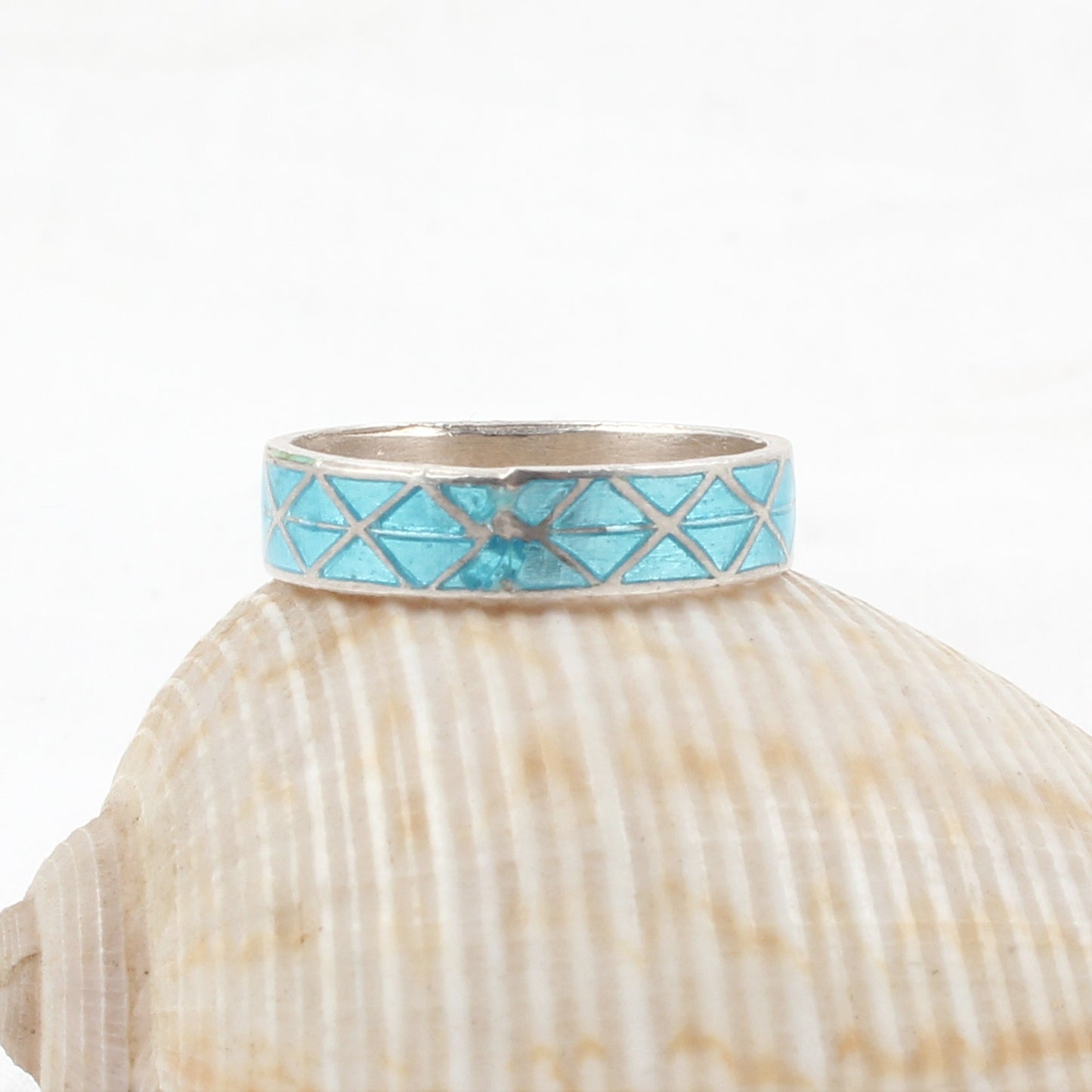 Turquoise Color Enamel Ring Handmade 925 Solid Sterling Silver Designer Band Ring Size 6.5 USA