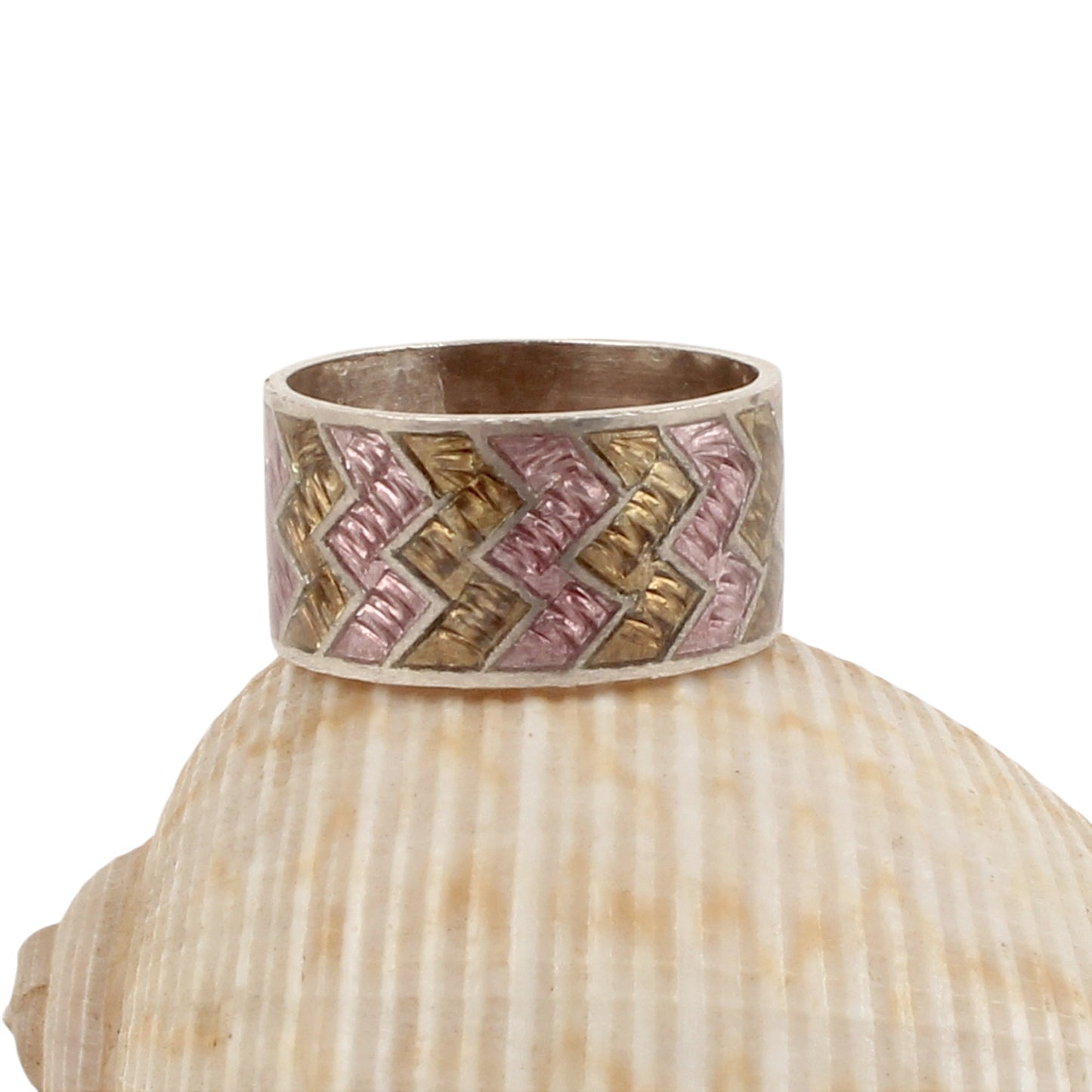 Enamel Band Ring Handmade 925 Solid Sterling Silver Designer Ring Size 6 USA
