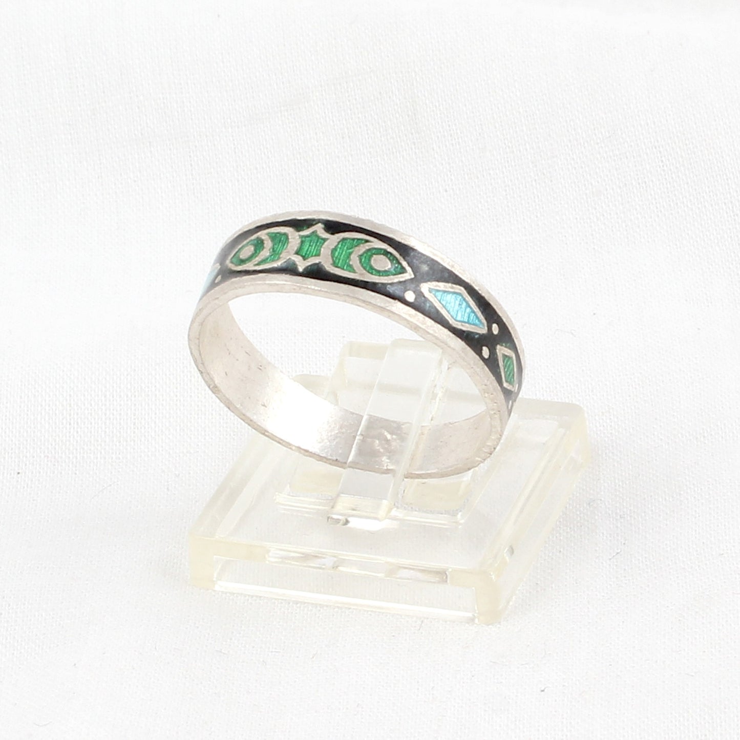 Designer Enamel Ring Handmade 925 Solid Sterling Silver Band Ring Size 9.5 USA