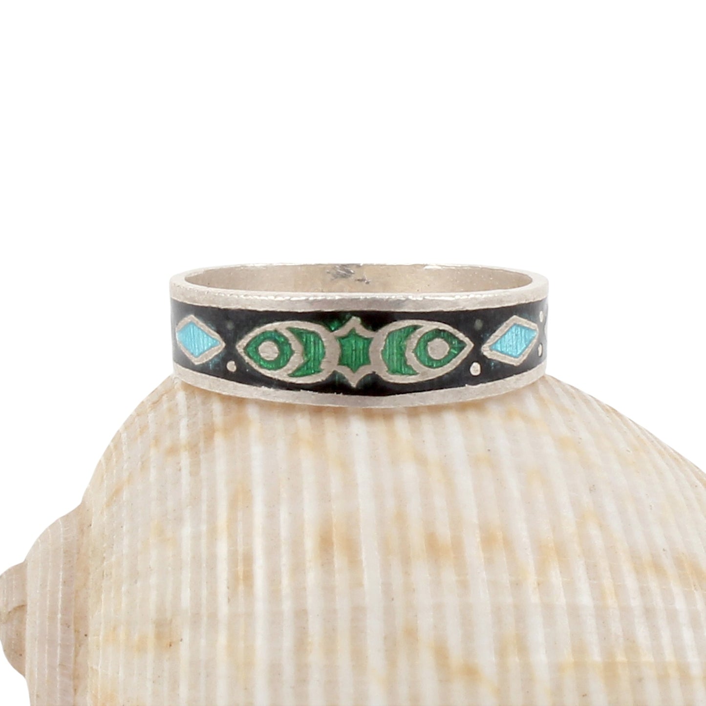 Designer Enamel Ring Handmade 925 Solid Sterling Silver Band Ring Size 9.5 USA