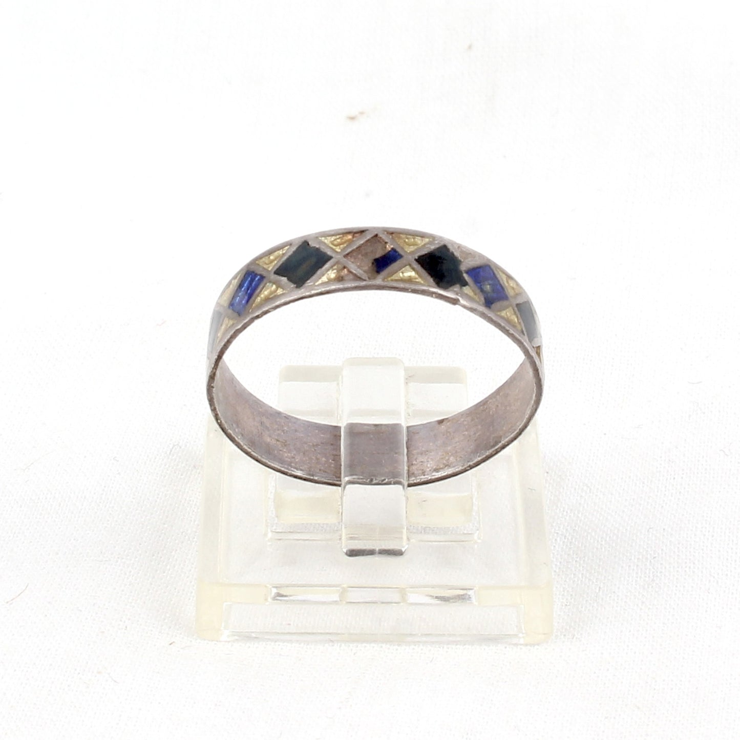 Enamel Band Ring Handmade 925 Solid Sterling Silver Designer Ring Size 8.5 USA