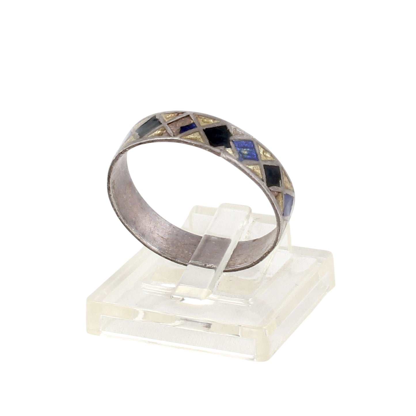Enamel Band Ring Handmade 925 Solid Sterling Silver Designer Ring Size 8.5 USA