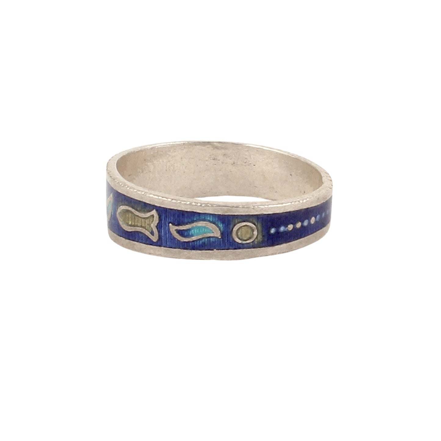 Enamel Fish Band Ring Handmade 925 Solid Sterling Silver Designer Ring Size 8.5 USA