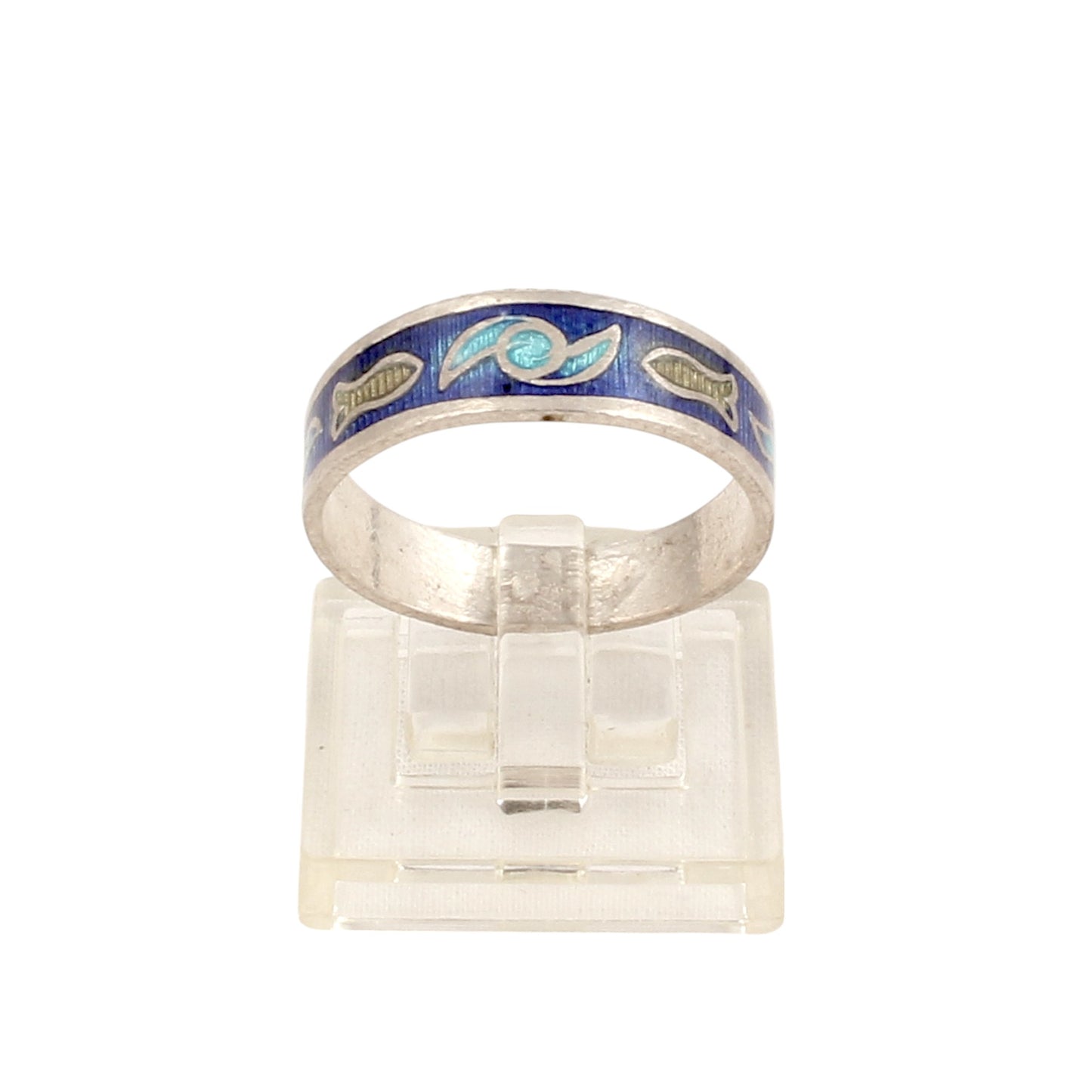 Enamel Fish Band Ring Handmade 925 Solid Sterling Silver Designer Ring Size 8.5 USA