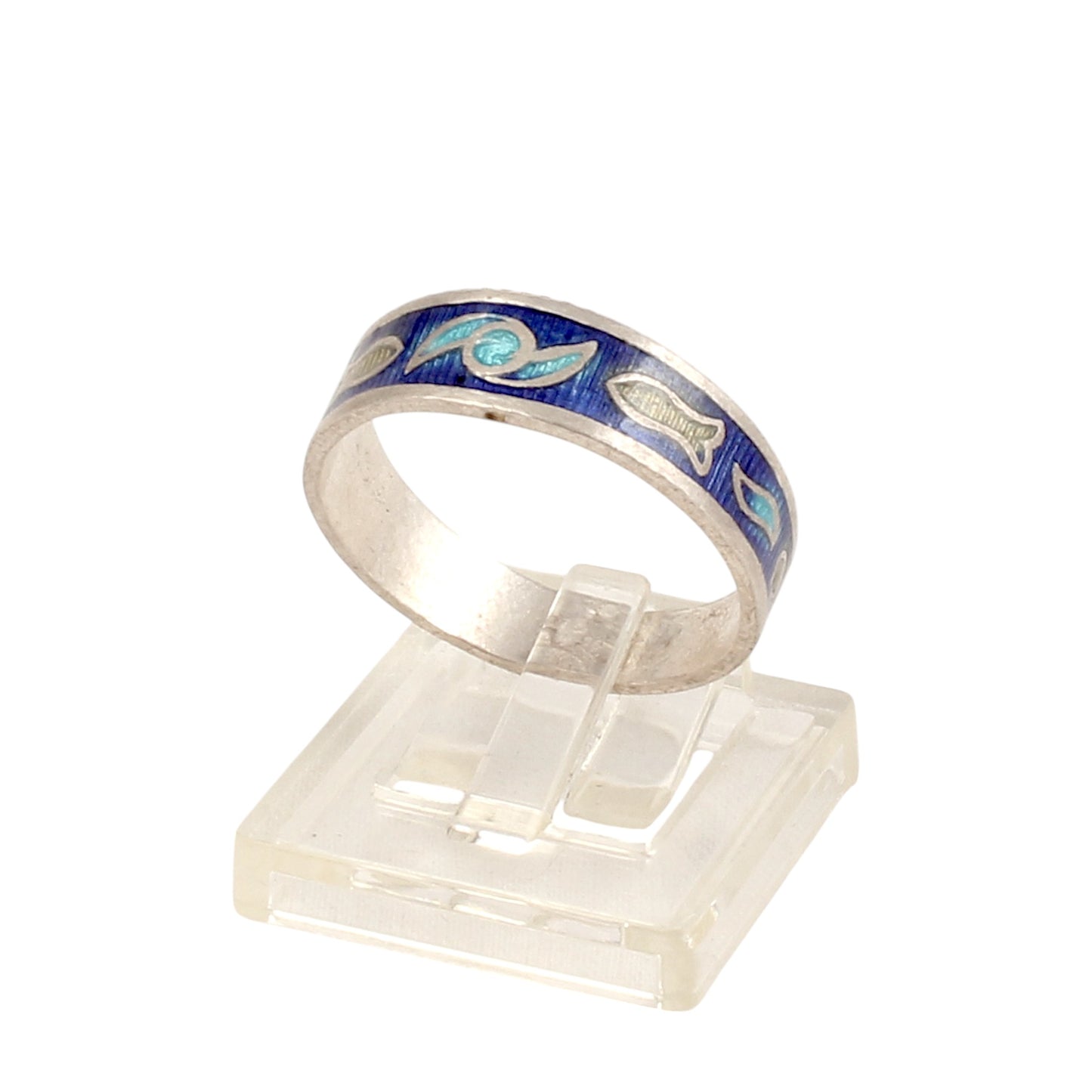 Enamel Fish Band Ring Handmade 925 Solid Sterling Silver Designer Ring Size 8.5 USA
