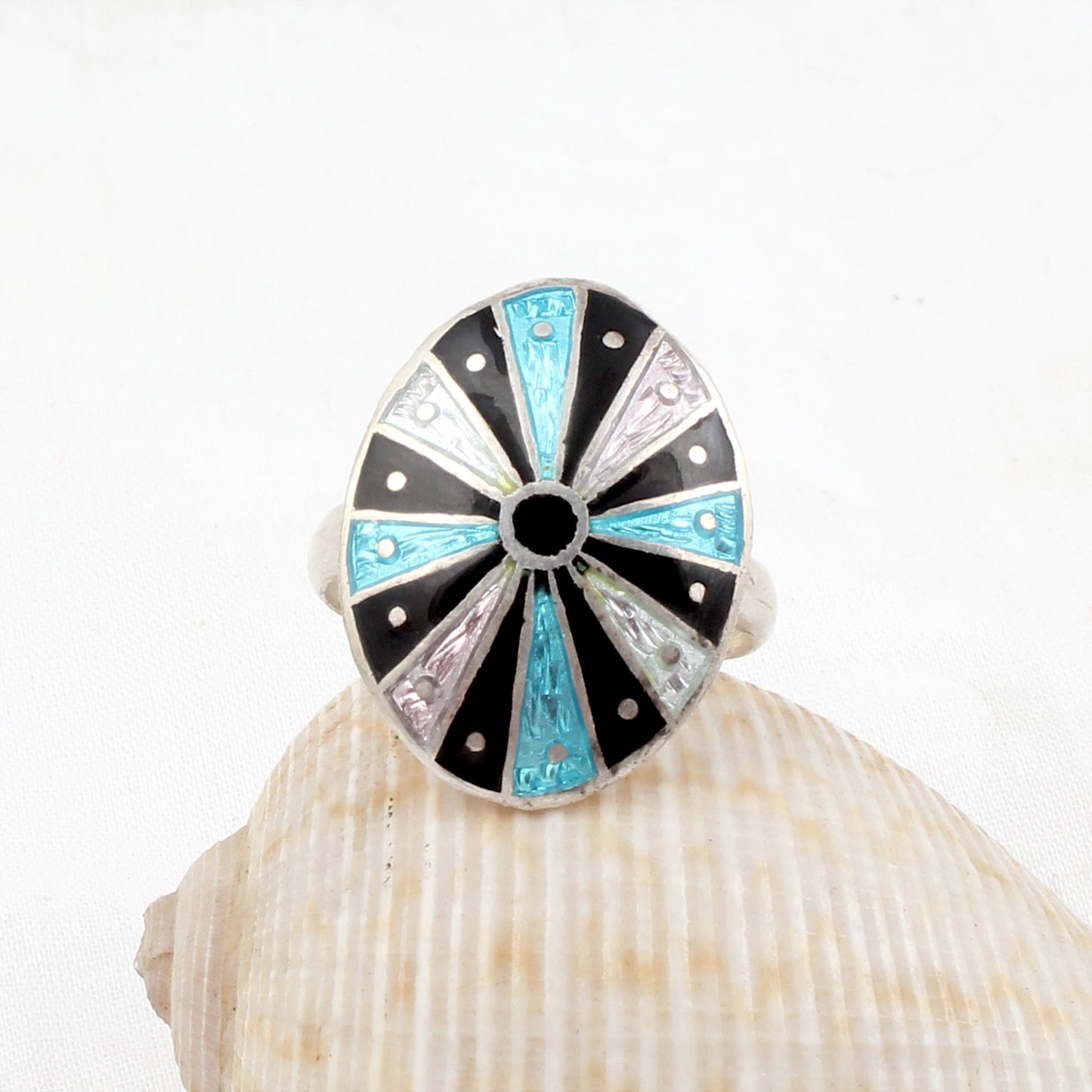 Unique Artisan Enamel Handcrafted Ring 925 Sterling Silver Meenakari Art Ring Size 10 USA
