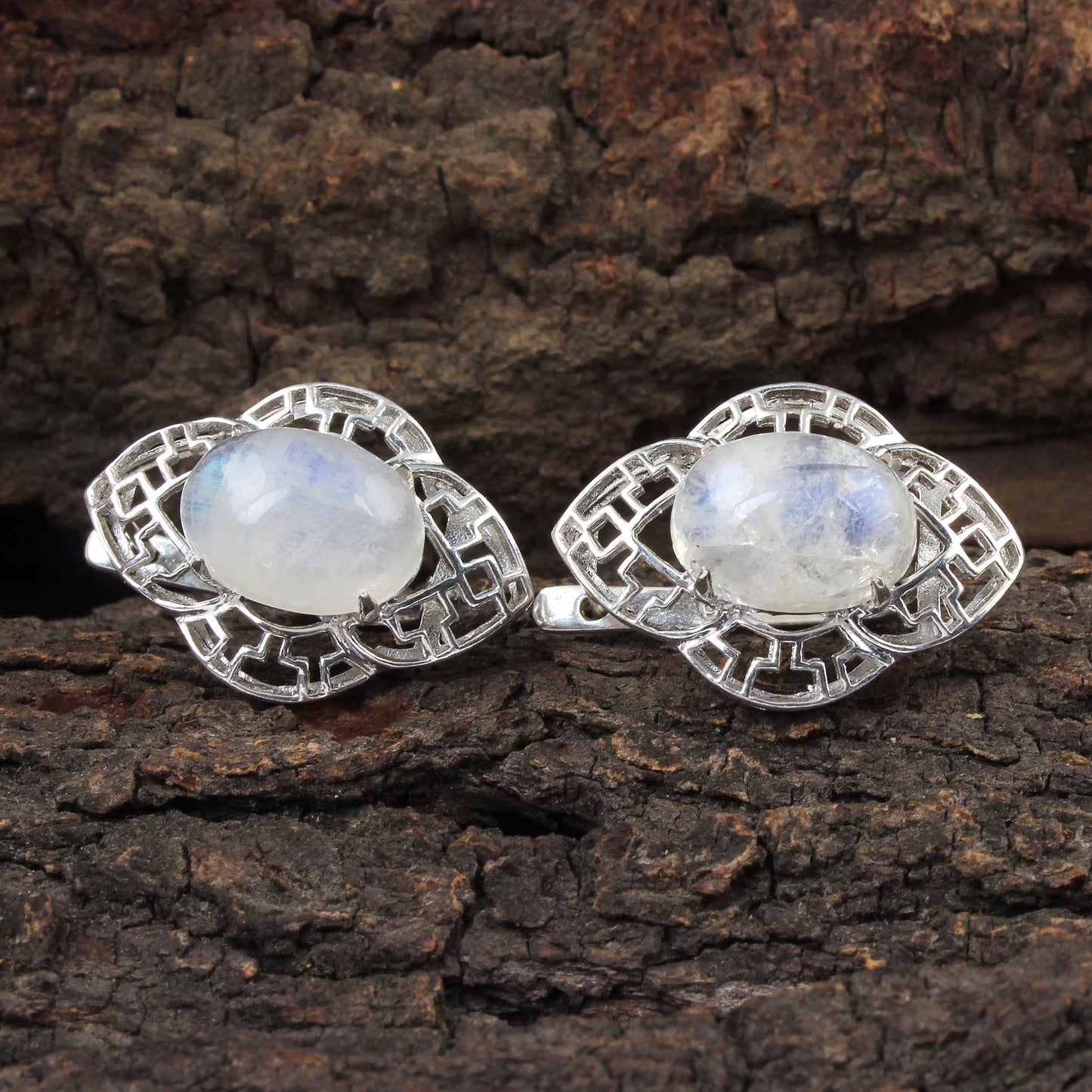 Vintage Rainbow Moonstone Earrings Handmade 925 Sterling Silver Prong Setting Natural Gemstone Earrings