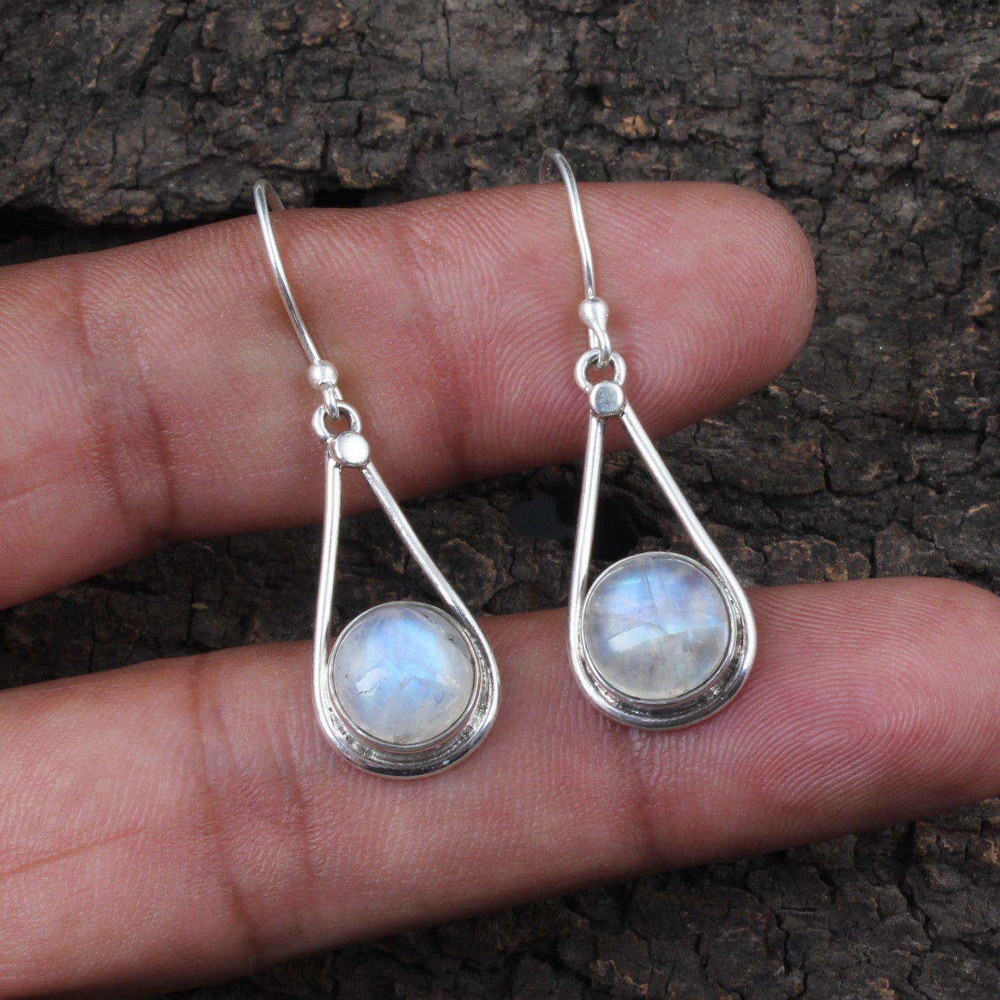 Natural Rainbow Moonstone Earrings 925 Sterling Silver Earrings Handmade Dangle White Rainbow Jewelry