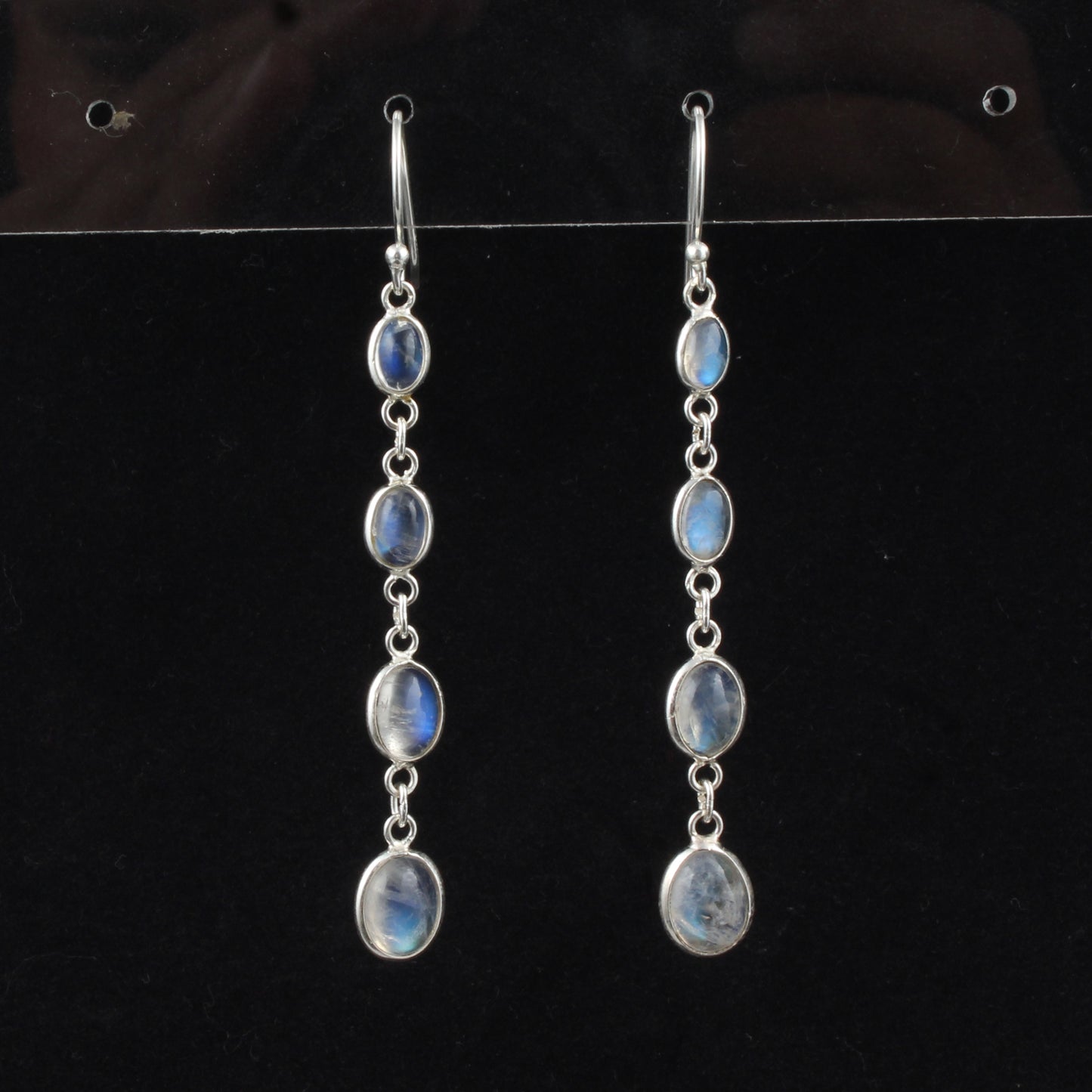 Long Dangle Rainbow Moonstone Earrings 925 Sterling Silver Earrings Handmade White Rainbow Earrings