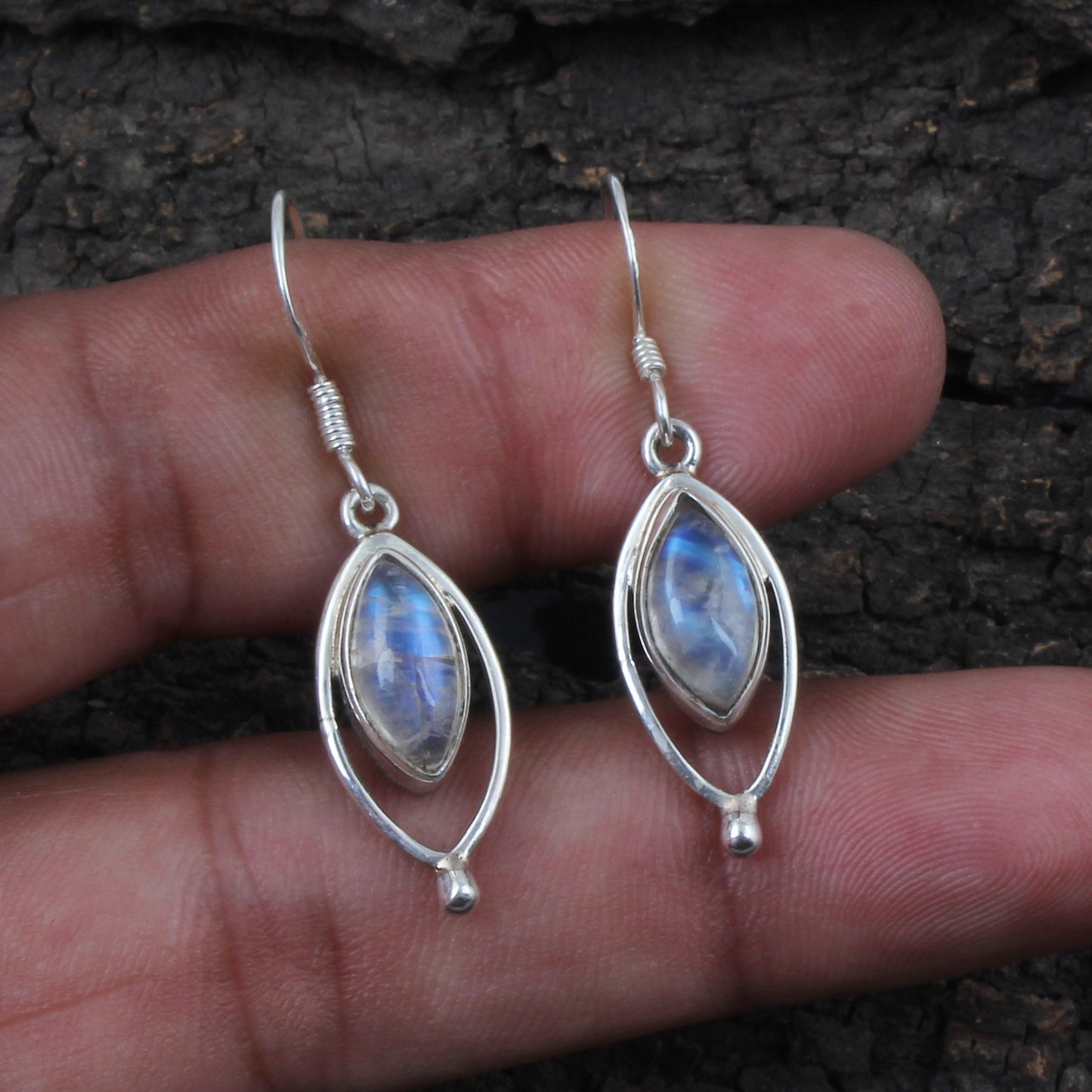 Natural Marquise Rainbow Moonstone Earrings 925 Sterling Silver Earrings Handmade Dangle White Rainbow Jewelry