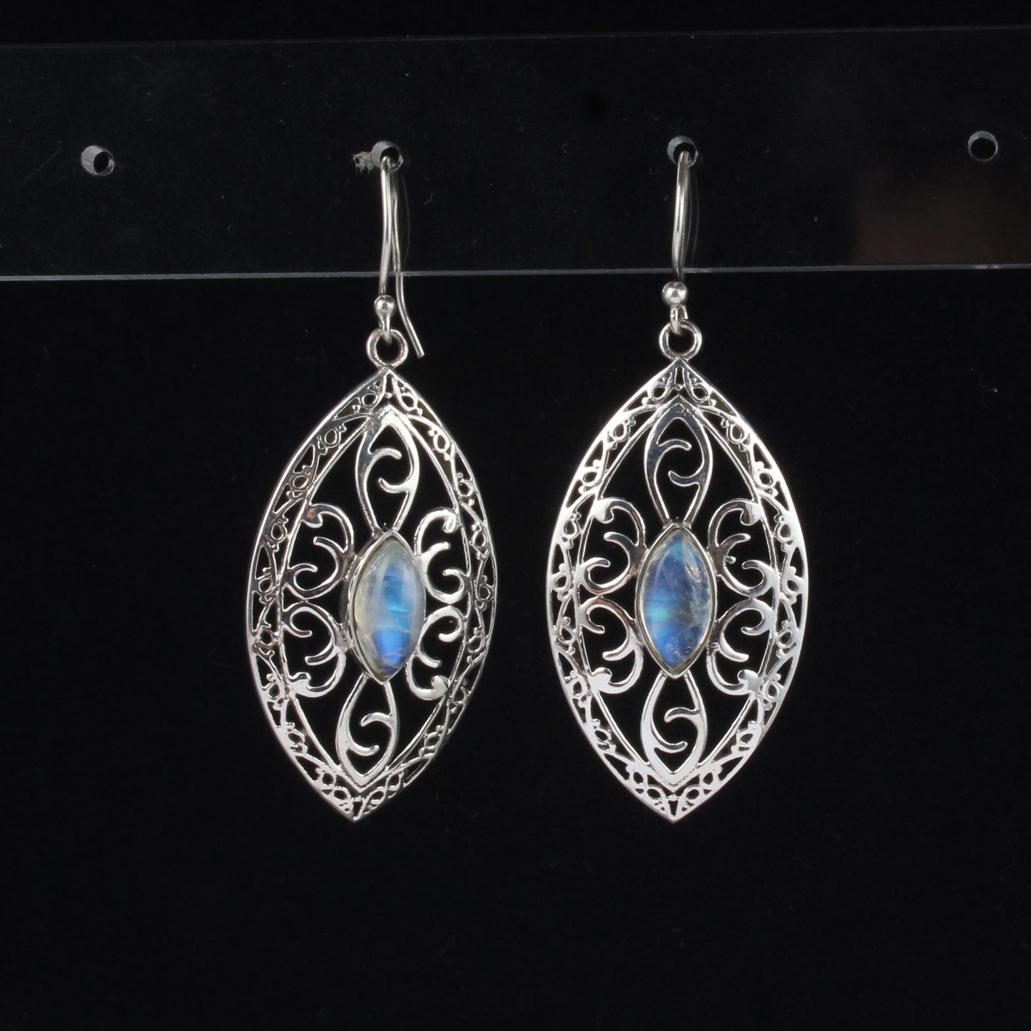 Boho Designer Rainbow Moonstone Earrings 925 Sterling Silver Earrings Handmade Dangle White Rainbow Jewelry