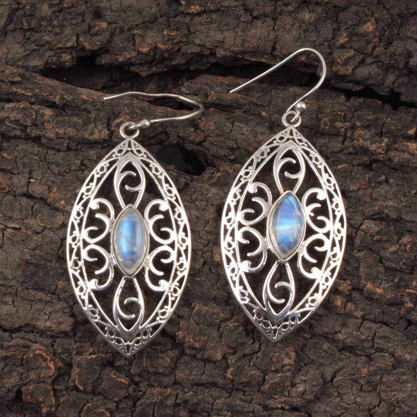Boho Designer Rainbow Moonstone Earrings 925 Sterling Silver Earrings Handmade Dangle White Rainbow Jewelry