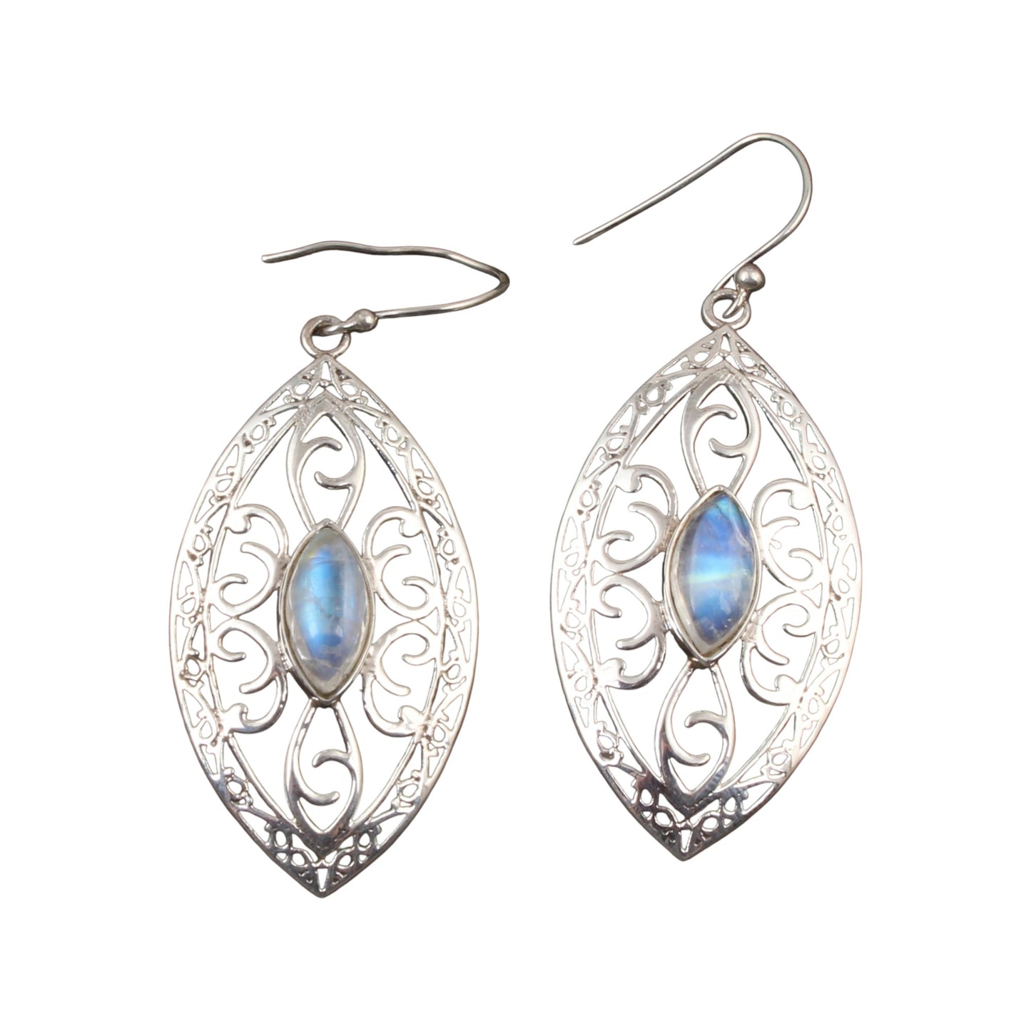 Boho Designer Rainbow Moonstone Earrings 925 Sterling Silver Earrings Handmade Dangle White Rainbow Jewelry