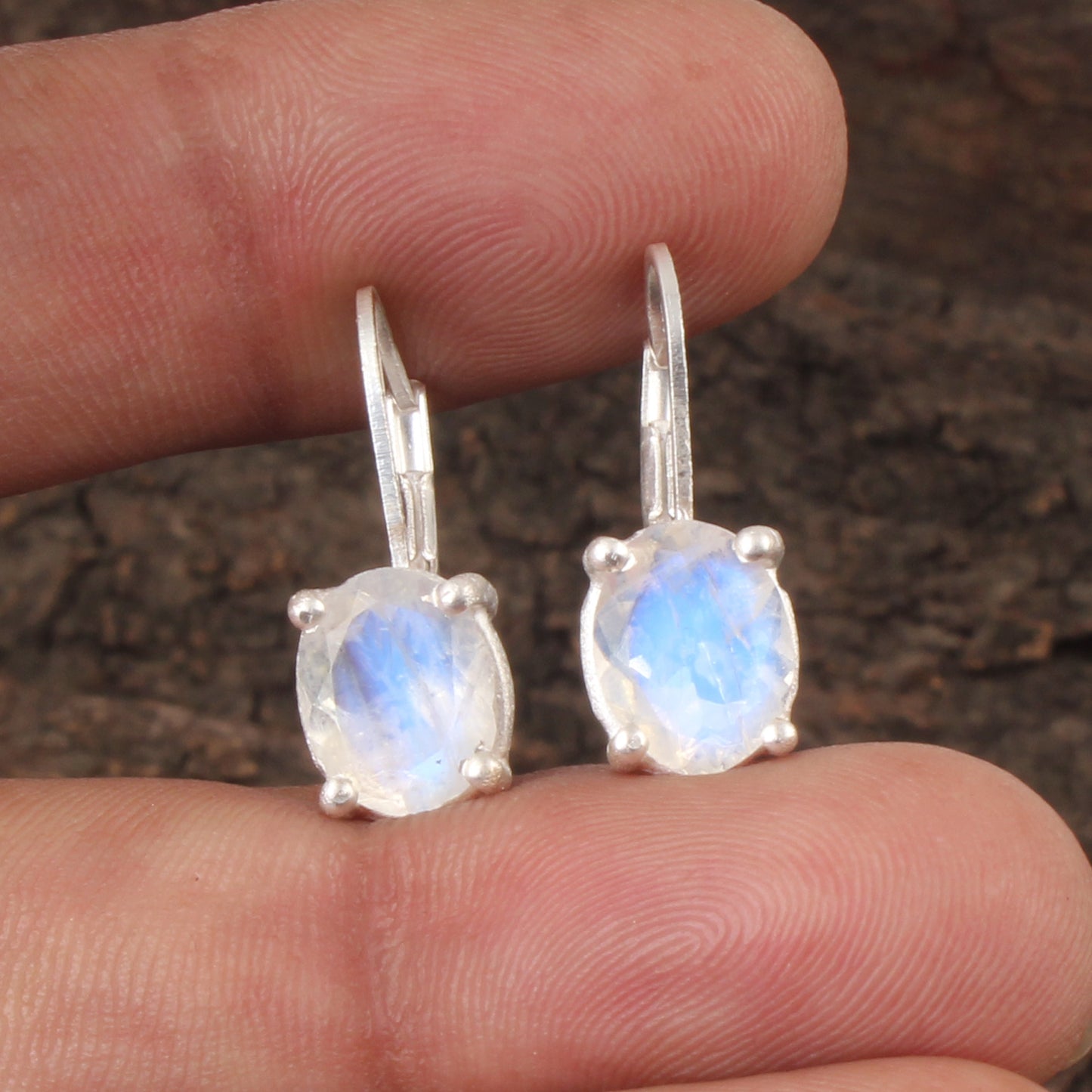 Rainbow Moonstone Lever Back Earrings 925 Sterling Silver Earrings Handmade Oval Faceted Blue Flash Rainbow Earrings