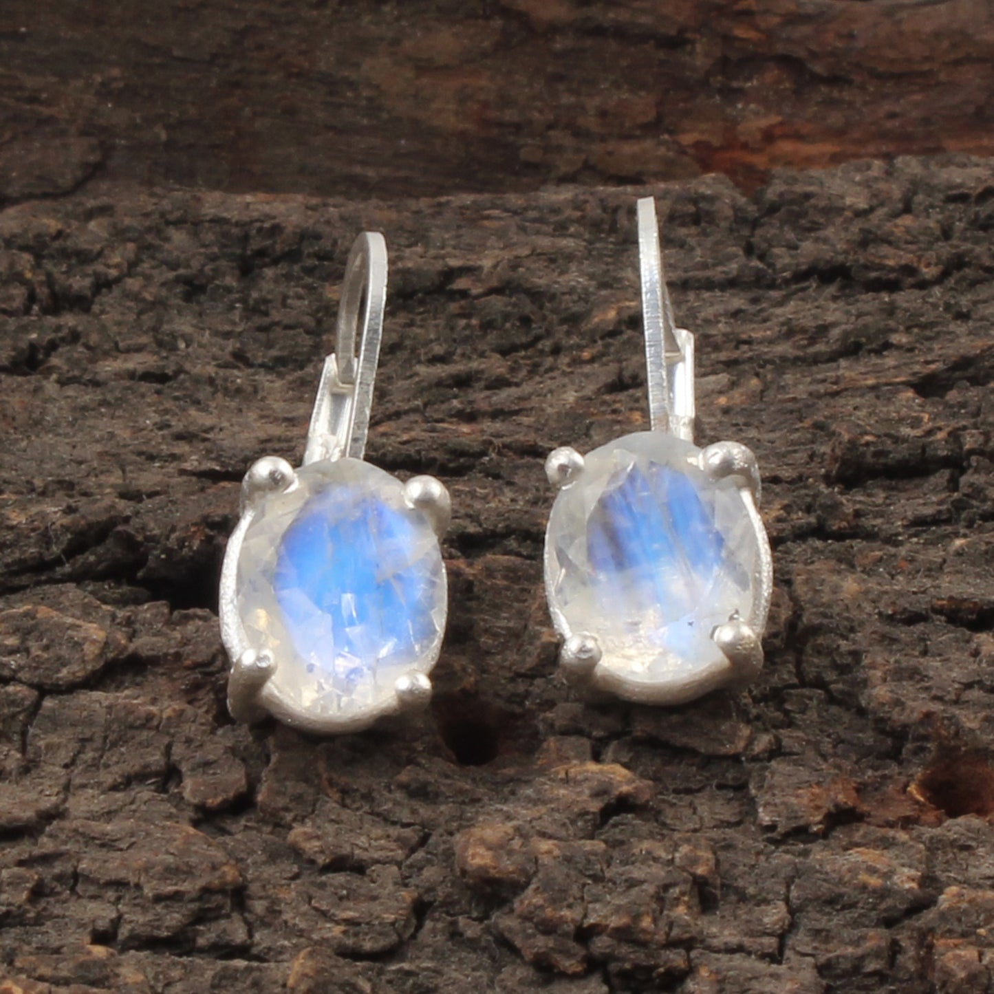 Rainbow Moonstone Lever Back Earrings 925 Sterling Silver Earrings Handmade Oval Faceted Blue Flash Rainbow Earrings