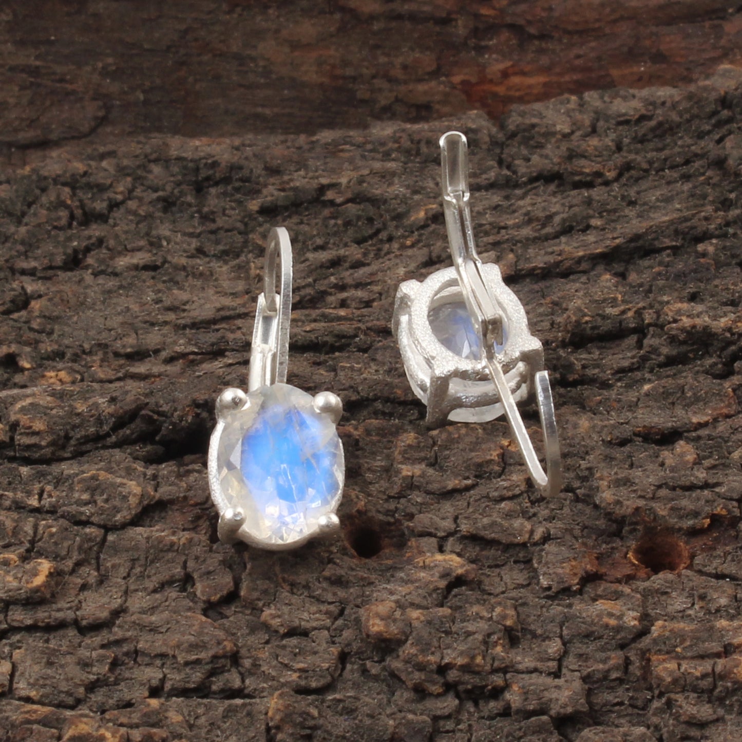 Rainbow Moonstone Lever Back Earrings 925 Sterling Silver Earrings Handmade Oval Faceted Blue Flash Rainbow Earrings