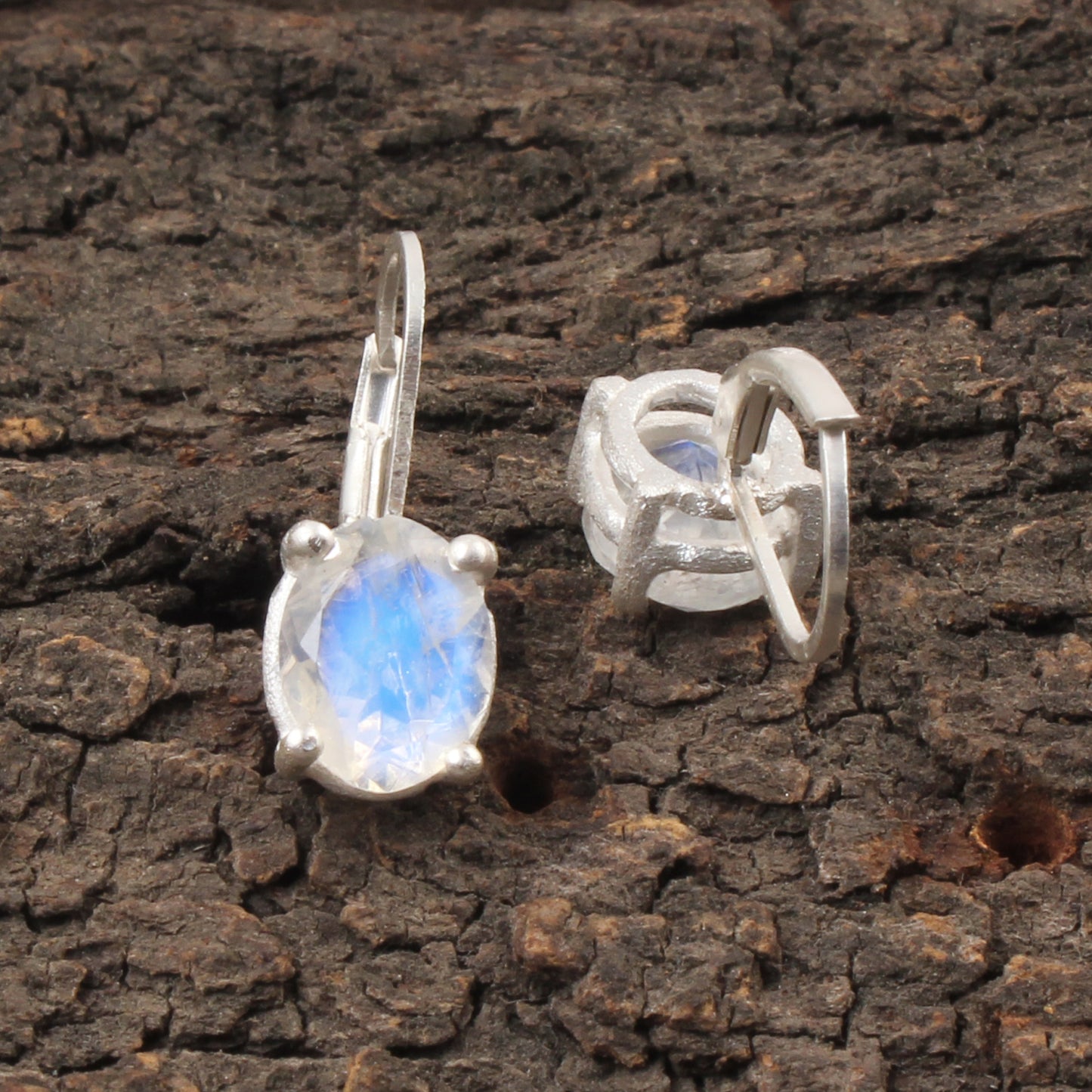 Rainbow Moonstone Lever Back Earrings 925 Sterling Silver Earrings Handmade Oval Faceted Blue Flash Rainbow Earrings