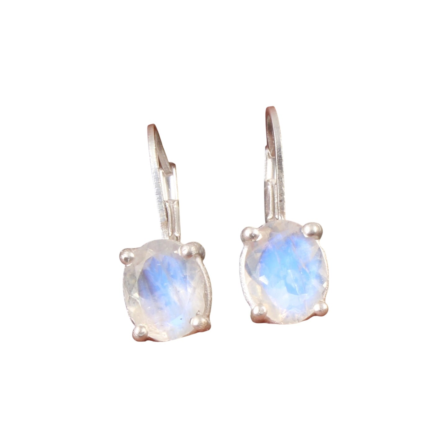 Rainbow Moonstone Lever Back Earrings 925 Sterling Silver Earrings Handmade Oval Faceted Blue Flash Rainbow Earrings